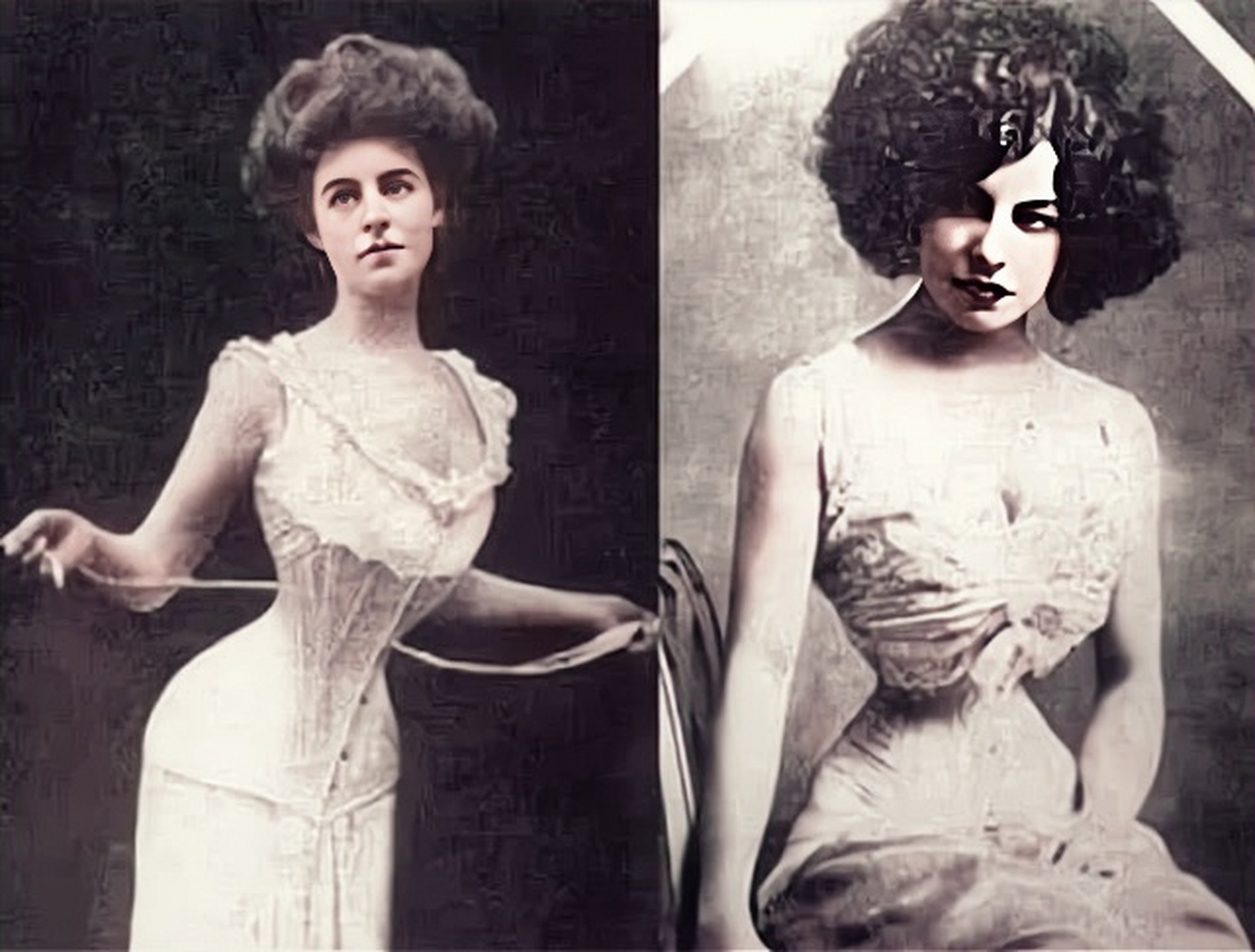 1932年,欧洲,一位模特正在展示束腰的照片,欧洲塑腰的习惯早在中世纪