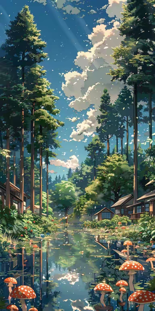 治愈系漫画|巨型蘑菇|高清壁纸 #风景# #壁纸