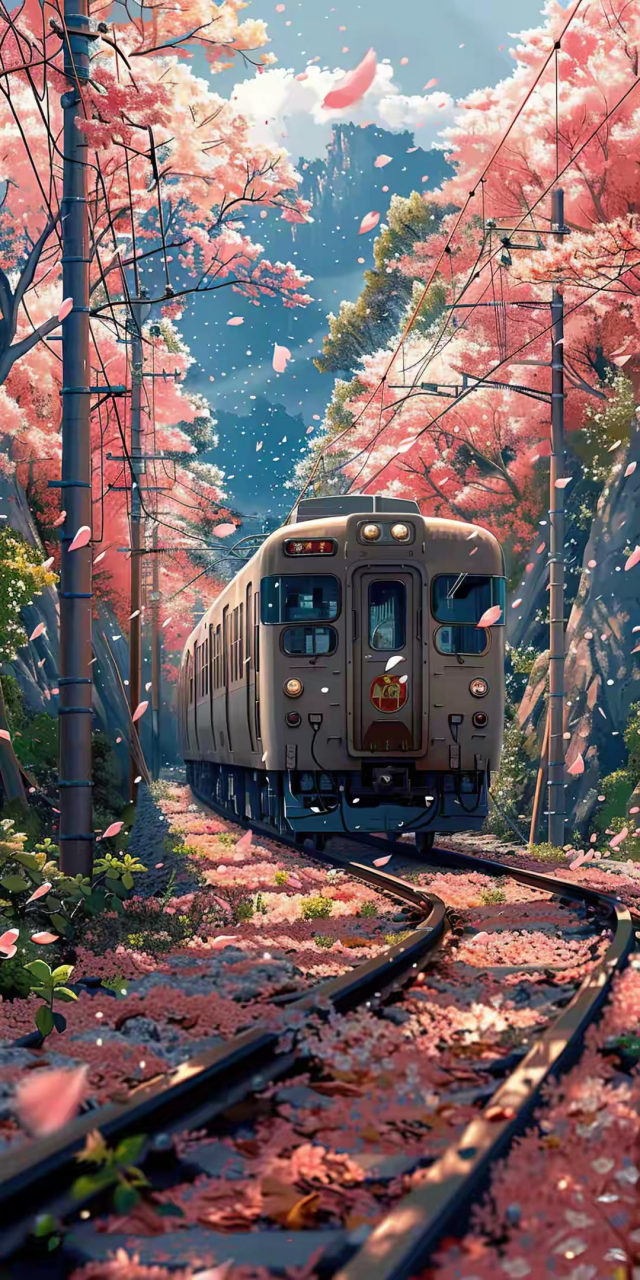 治愈系漫画|樱花飞舞,享受此刻的旅程|高清壁纸 #风景# #壁纸