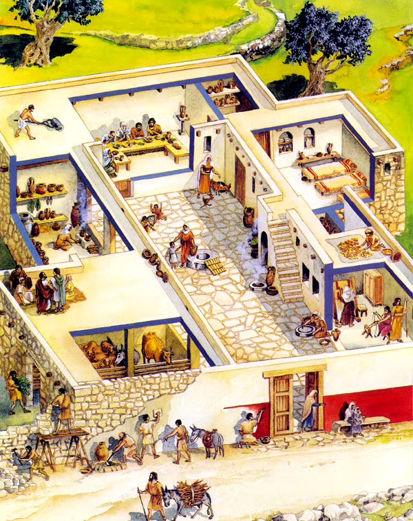 住居的形制和布局复原图,在许多方面都模仿当时罗马人庄园别墅的形制