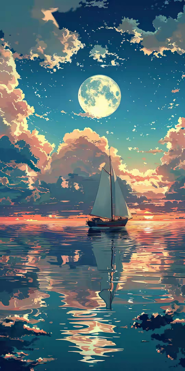 治愈系漫画|穿梭于帆船与星辰之间|高清壁纸 #风景# #壁纸