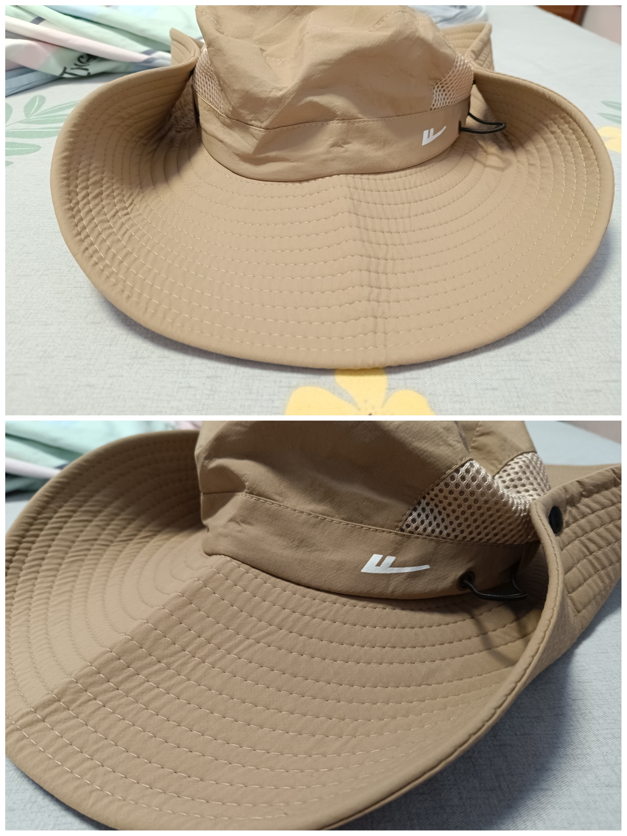 这种帽檐比较宽的遮阳帽刚刚好回力帽子渔夫帽防晒衣帽檐有皱褶扁下去