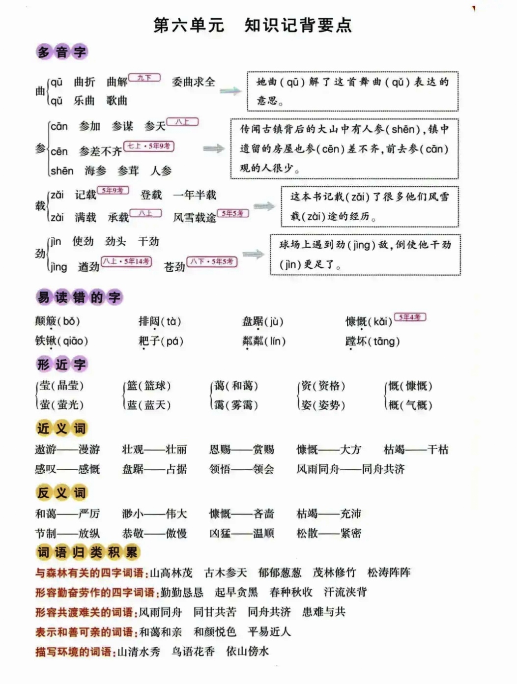 六年级上语文知识图片