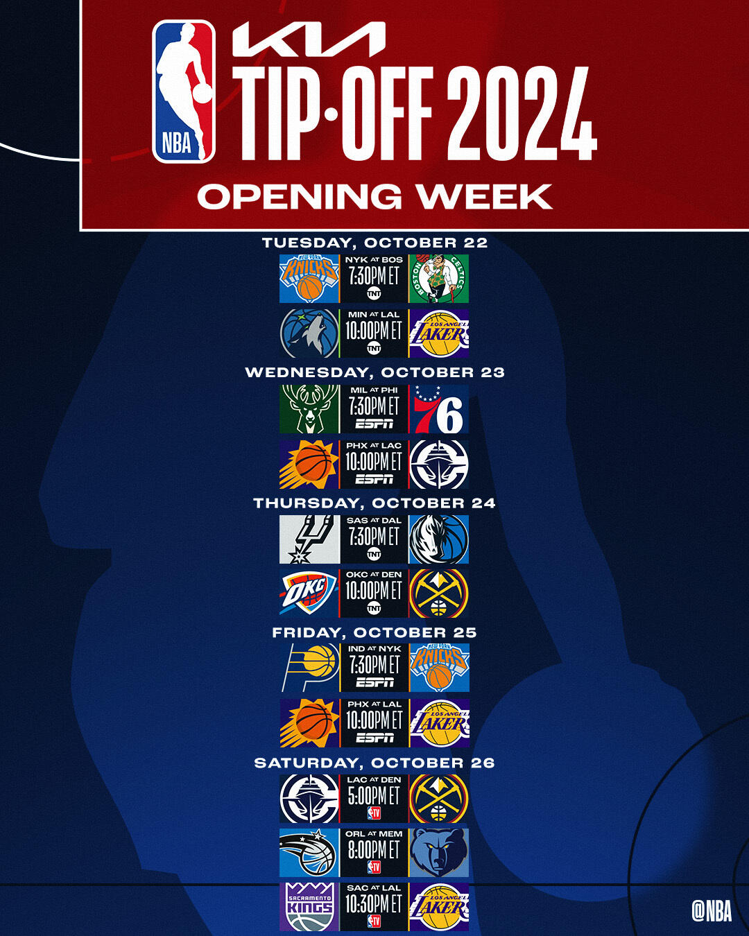 nba2024-25赛季赛程已出炉,揭幕战将于北京时间10月23日开始