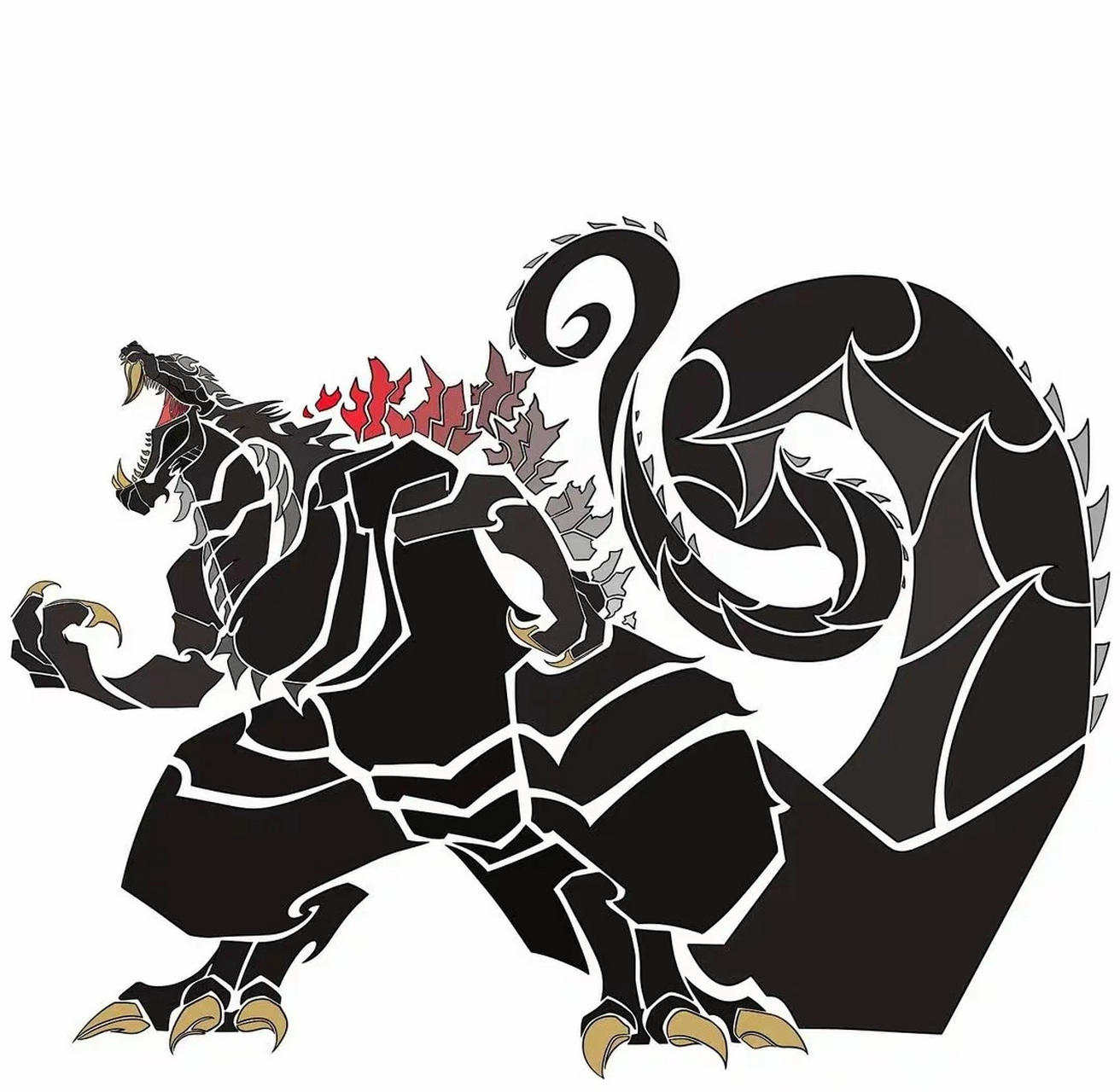 画师aniark绘制的一组动漫插画作品,用简约抽象的风格描绘了哥斯拉