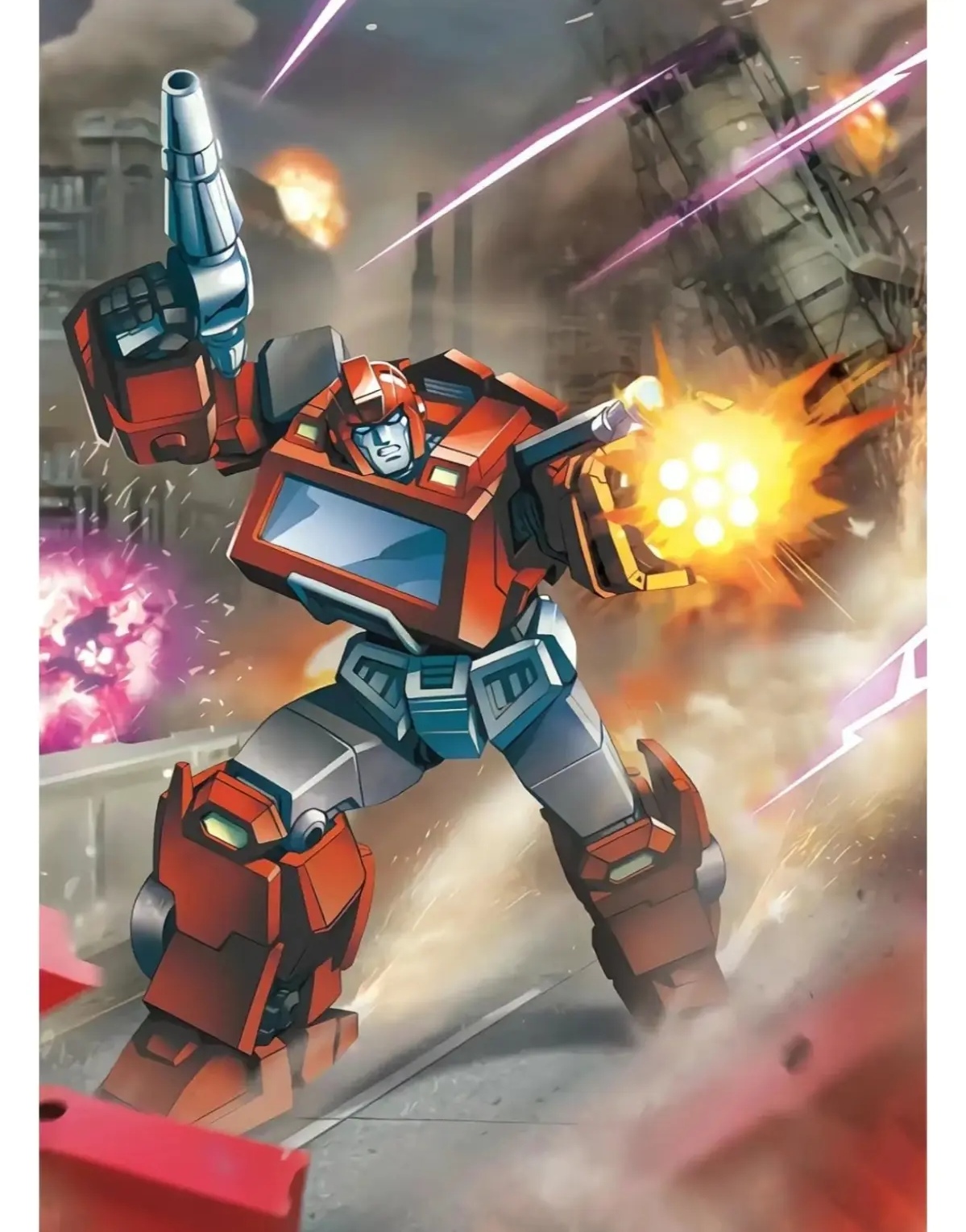 分享一组变形金刚汽车人铁皮插画作品,他是汽车人的一名老兵,很早就