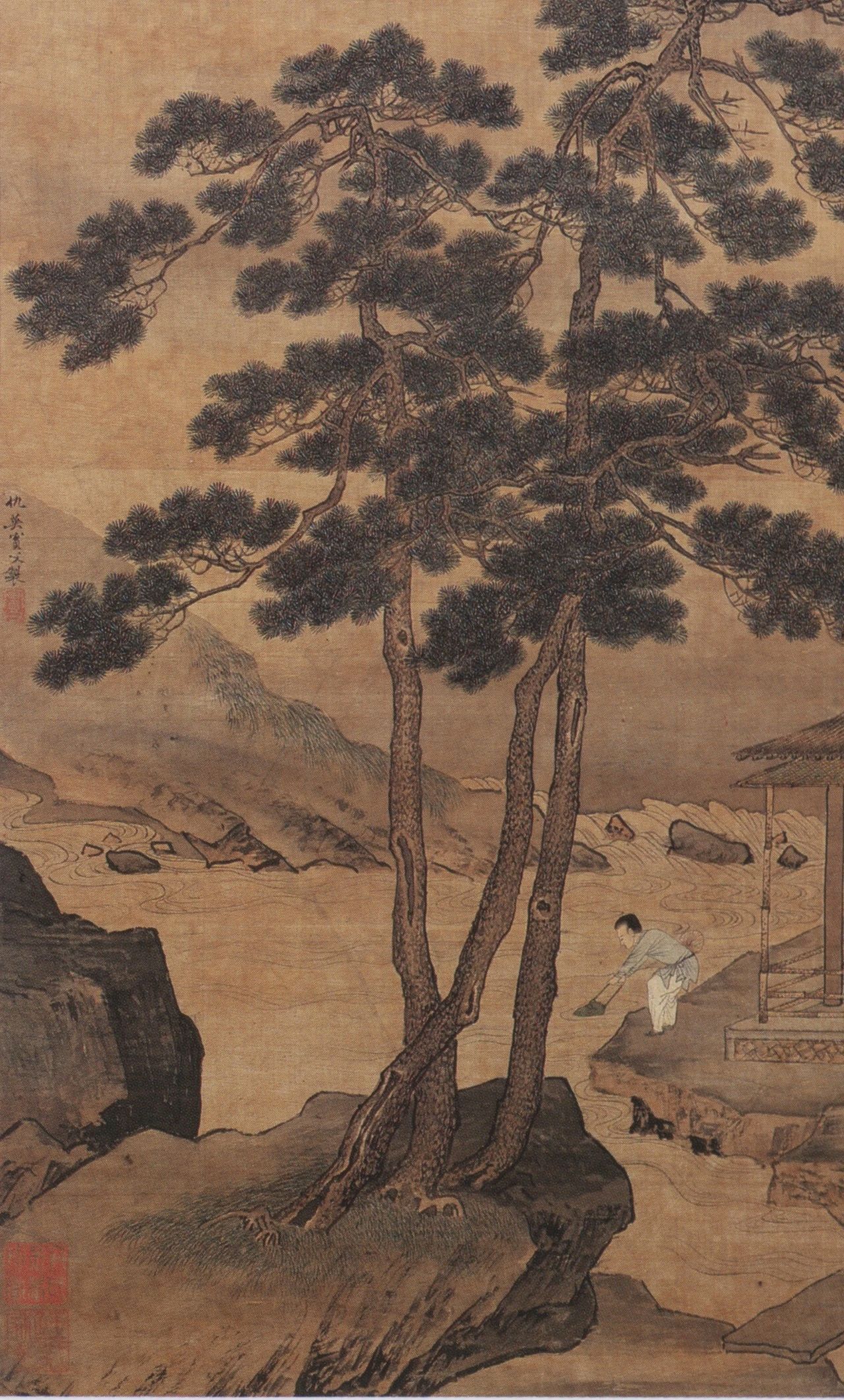 《松亭试泉图》 林泉高致优游茶事 《松亭试泉图》 明代 仇英 绢本