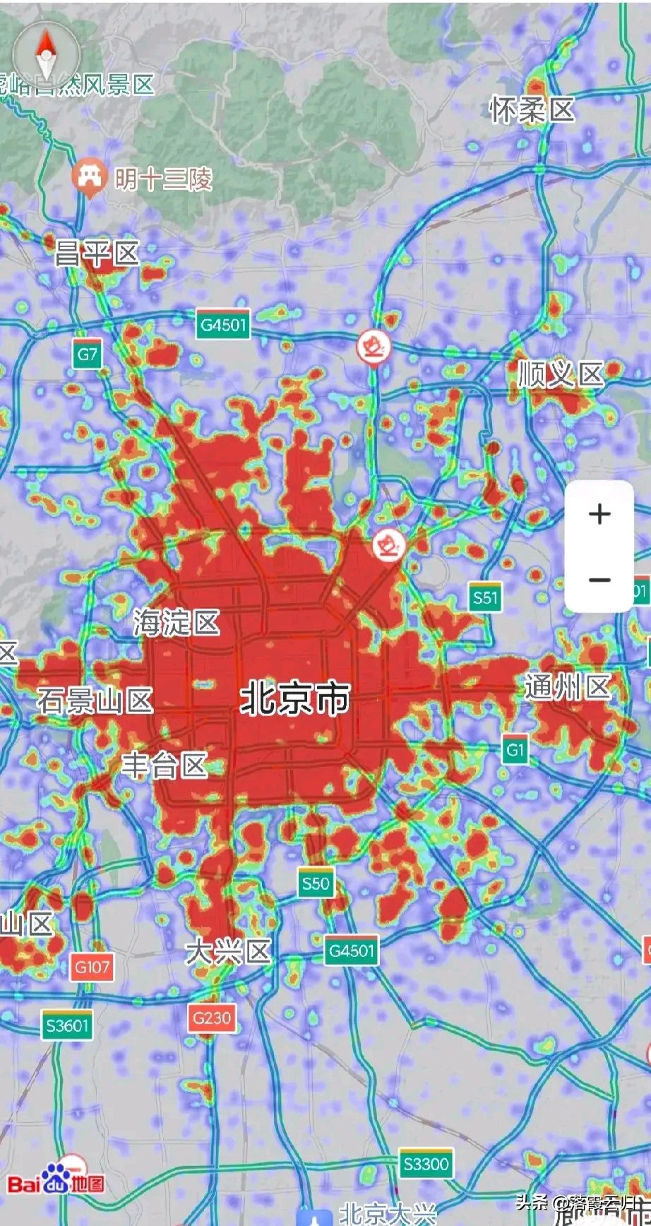 并且从热力图来看,这两座城市都极为壮观,基本上城区都是一片红