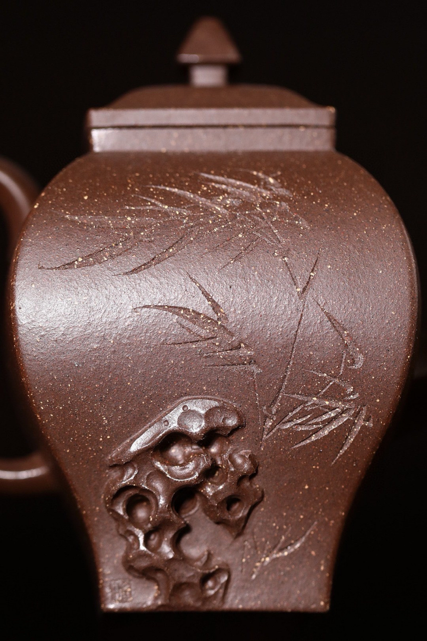 精品小高货丨四方凌云    紫玉金砂,220cc,  网孔7孔 ,陈飞#宜兴紫砂