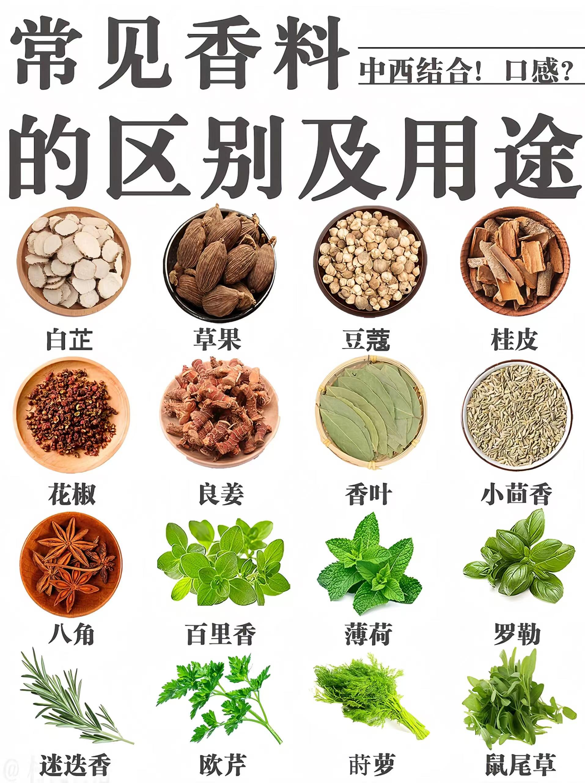 常见香料的区别及用途?今天我一次性给你讲清楚: 1.白芷  2.草果  3.