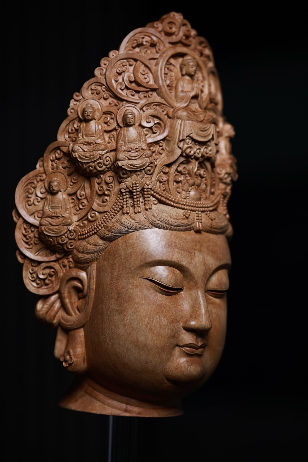 【七宝佛冠佛首—印度老山檀省大师清刀全品复刻款】 宋韵菩萨首循摹