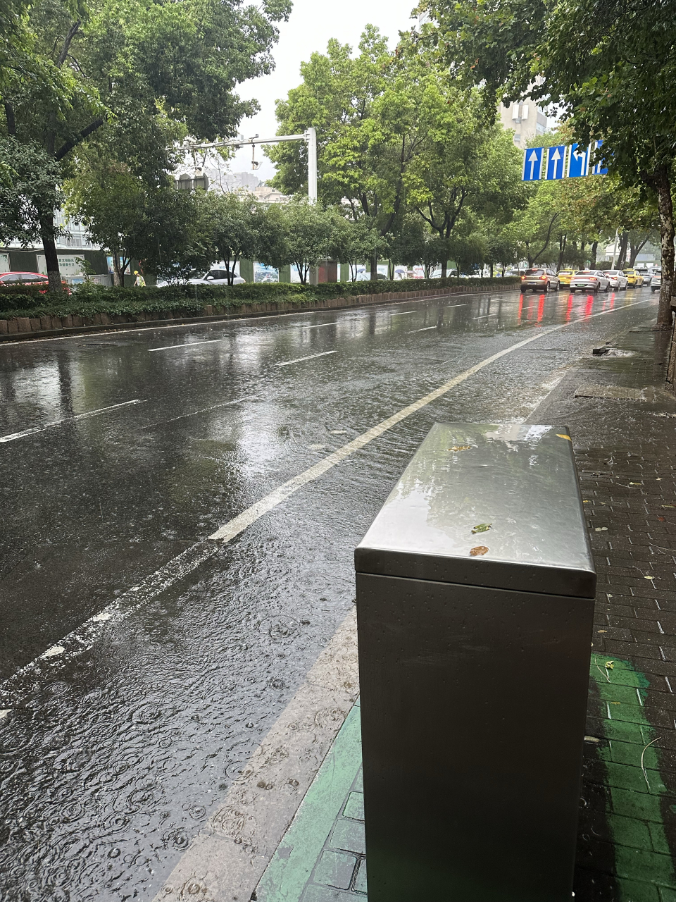 下雨路面积水影响行人 这是南京市广州路上清凉山公园墙外的一处下水