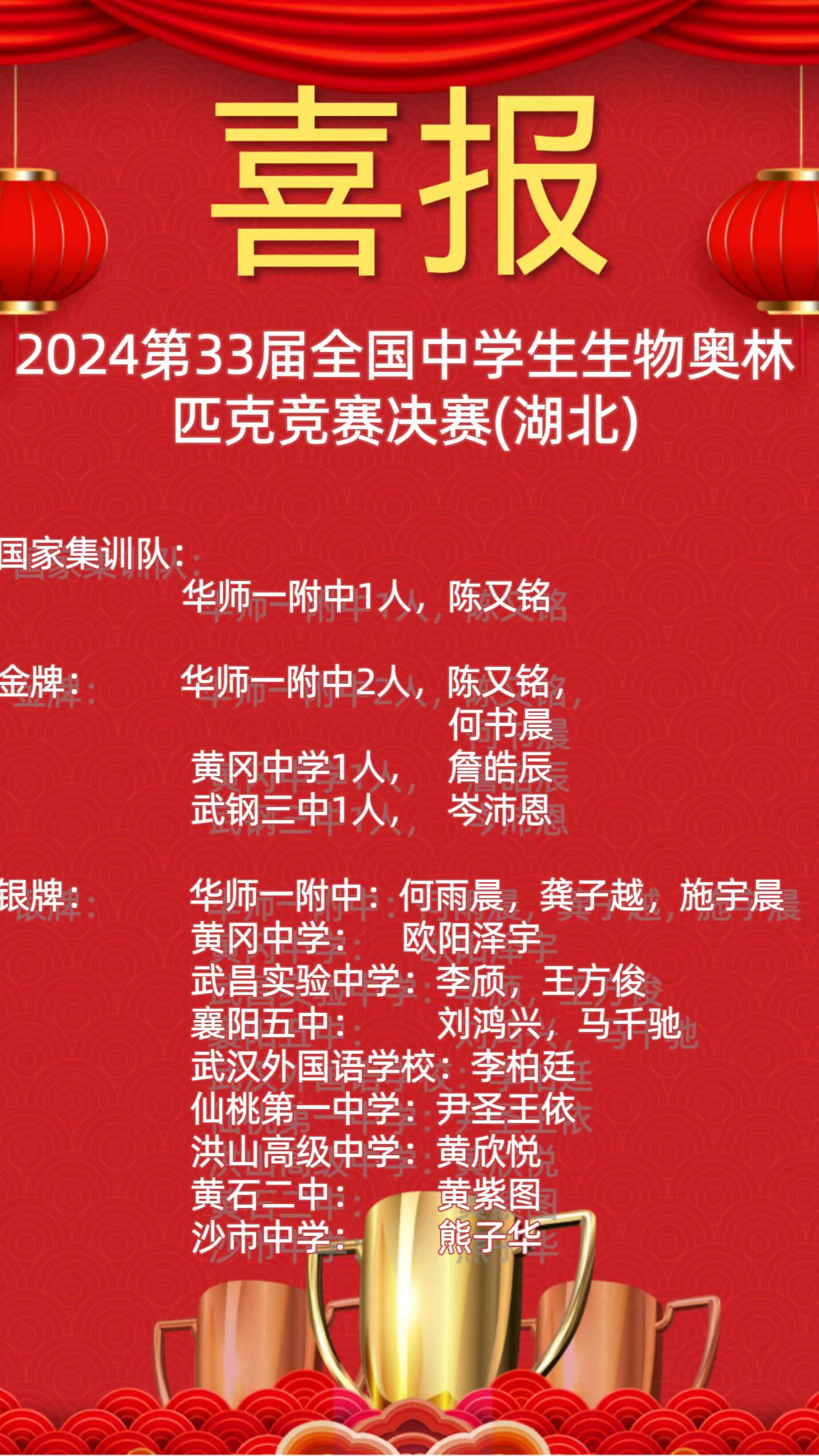 2024第33届全国中学生生物竞赛决赛