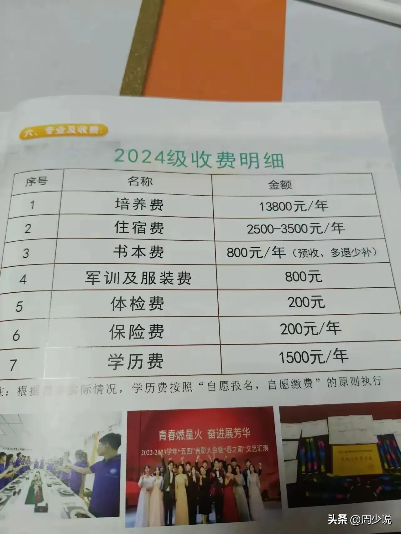 据说这是某民办院校的收费表,其中培养费13800元,住宿费2500～3500元