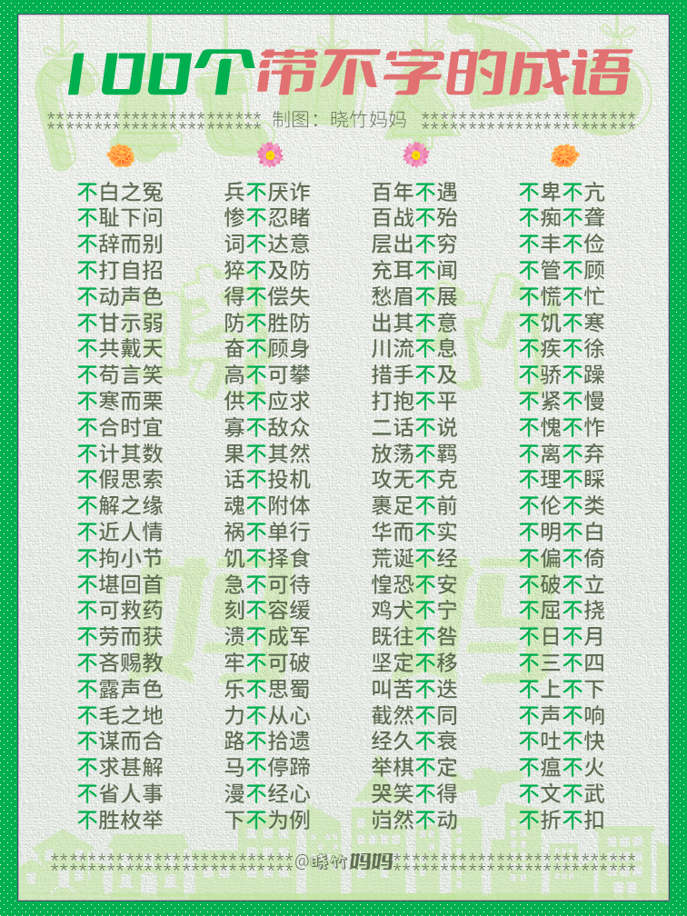 100个带"不"字的成语,学生写作素材积累 #热点引擎