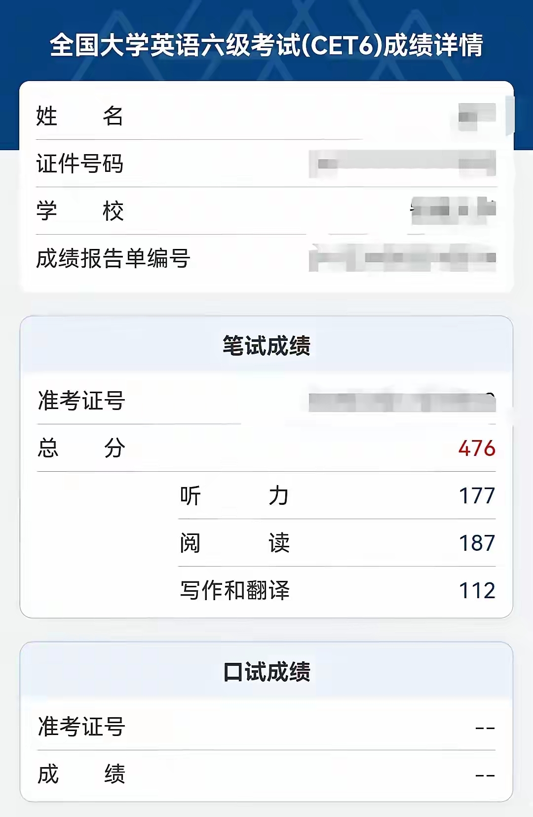 今天早上6点,我准点登录查询孩子的英语六级成绩,他自己倒是在呼呼大