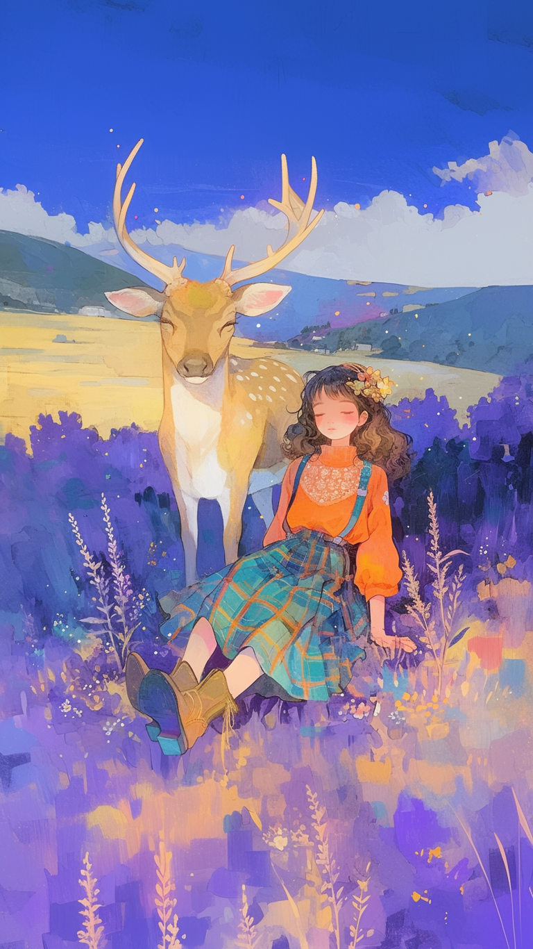 壁纸分享—女孩和鹿,一抹不可多得的温馨风景