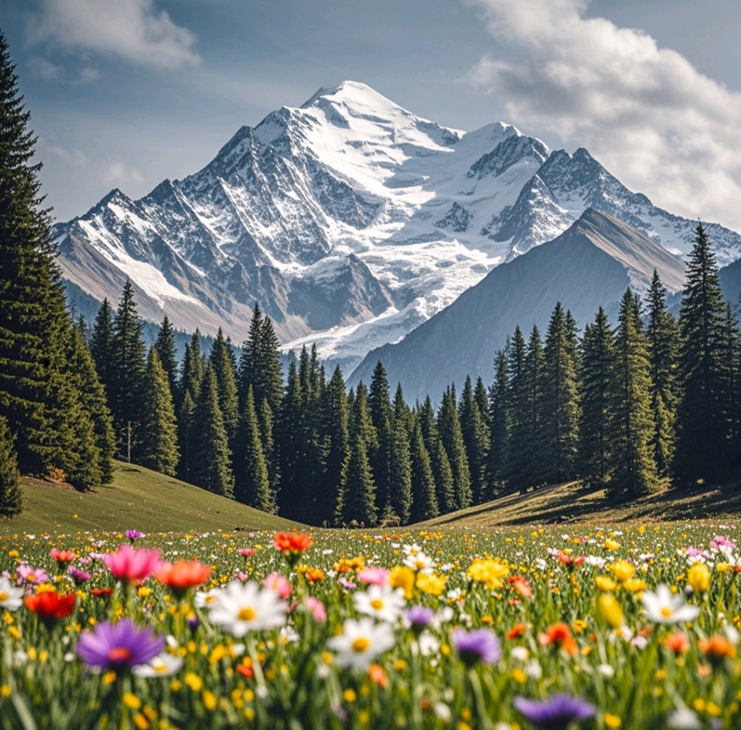 这些雪山山峰陡峭,白雪皑皑,在阳光下闪耀着银光,给人以强烈的视觉
