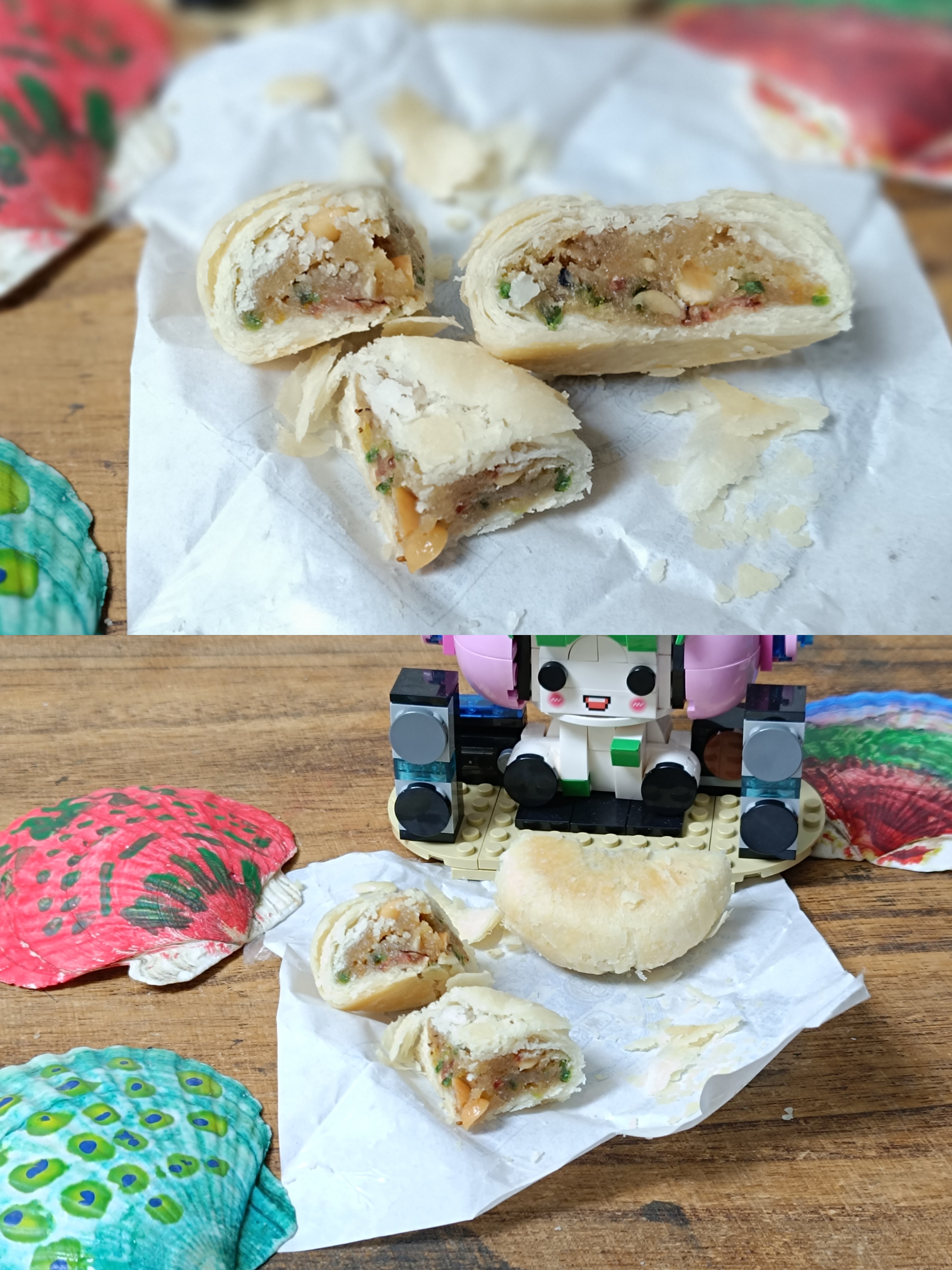 吃苏式月饼的时候,我比较喜欢用一张纸或者是碟子接着,因为它酥软的