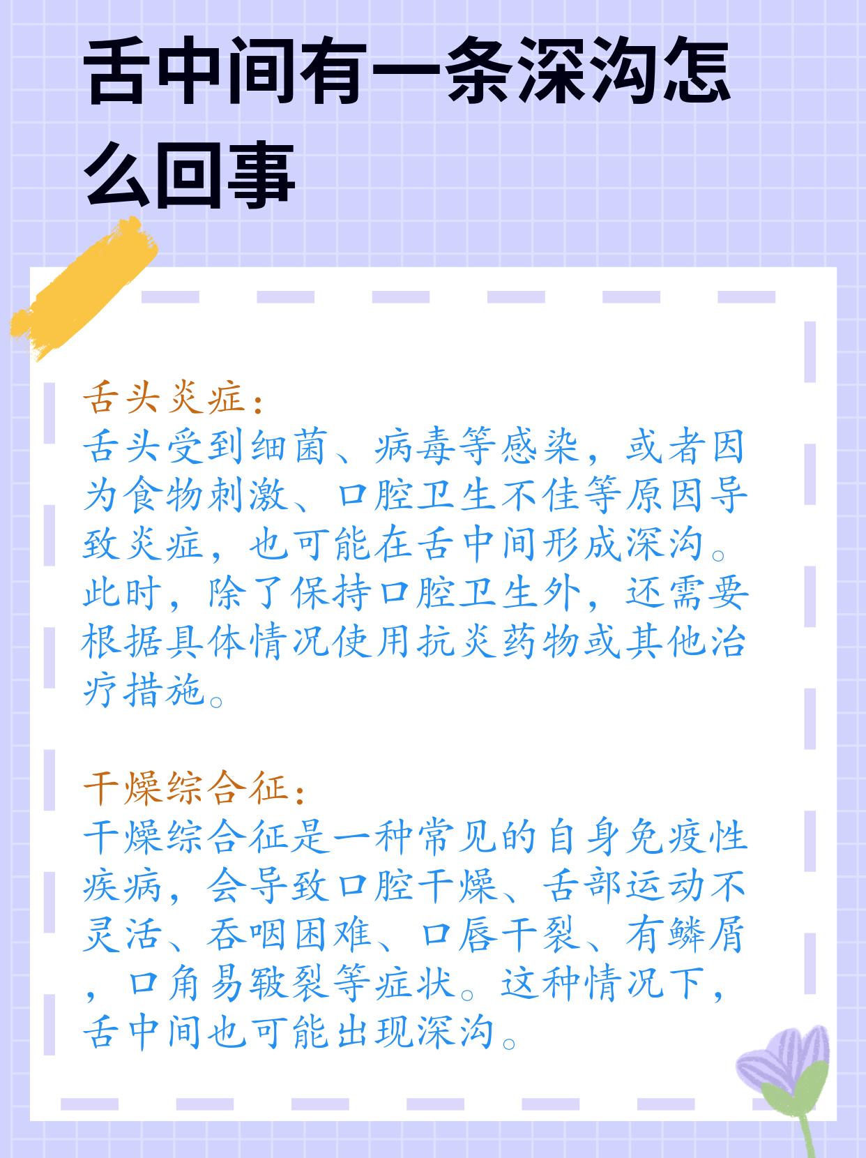 他指着舌头中间的深沟,满脸疑惑地说:"医生,我舌头上怎么有条这么深的