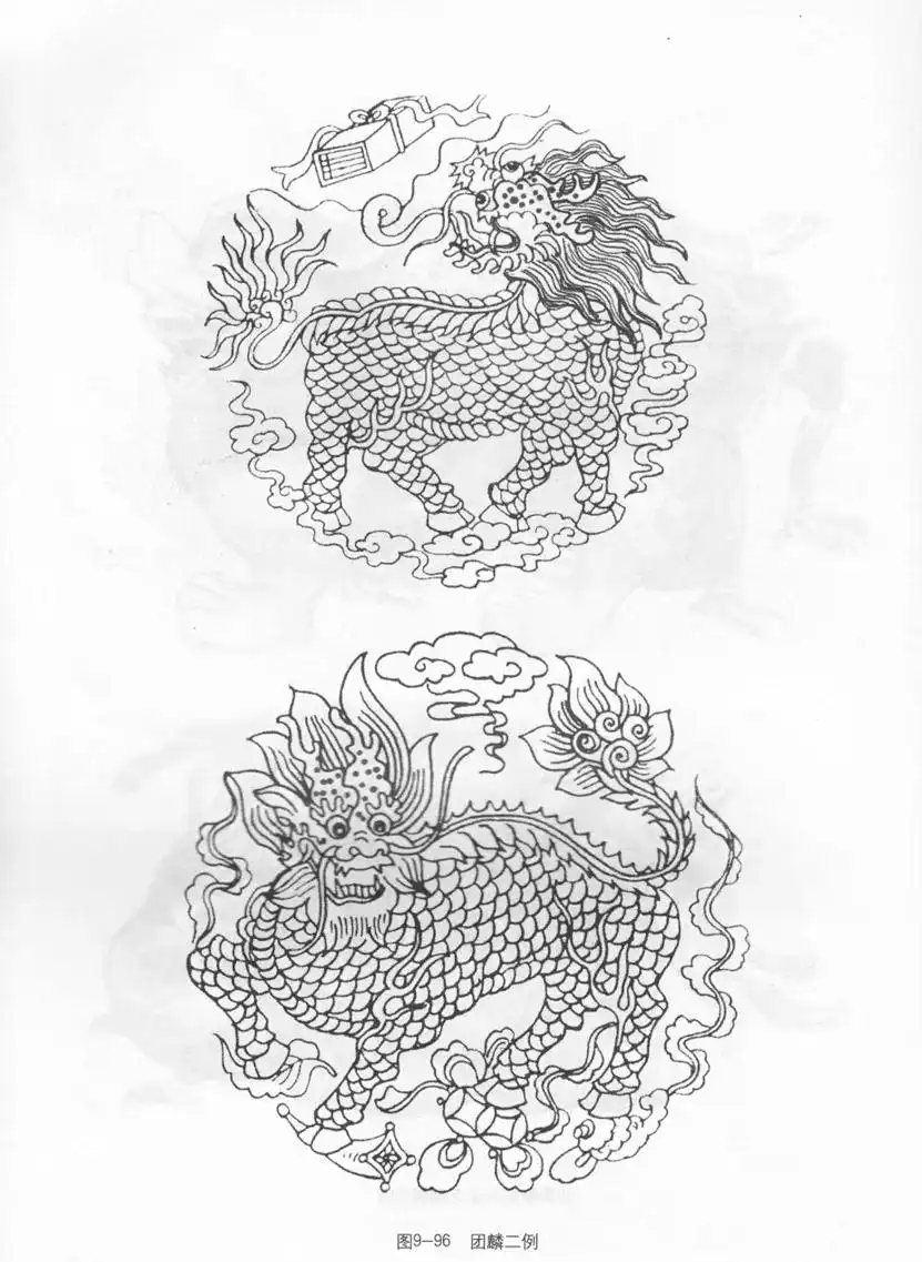 163幅传统古典麒麟兽神造型图案纹样线稿,值得收藏!