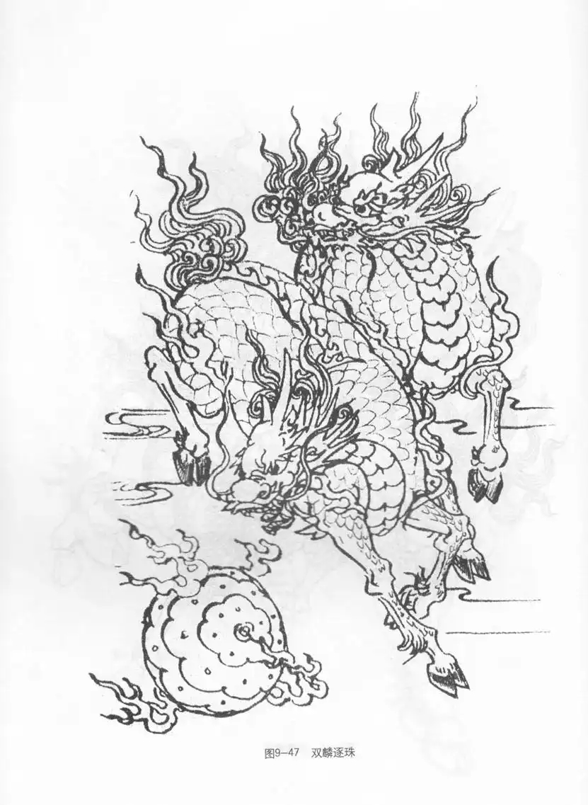 163幅传统古典麒麟兽神造型图案纹样线稿,值得收藏!