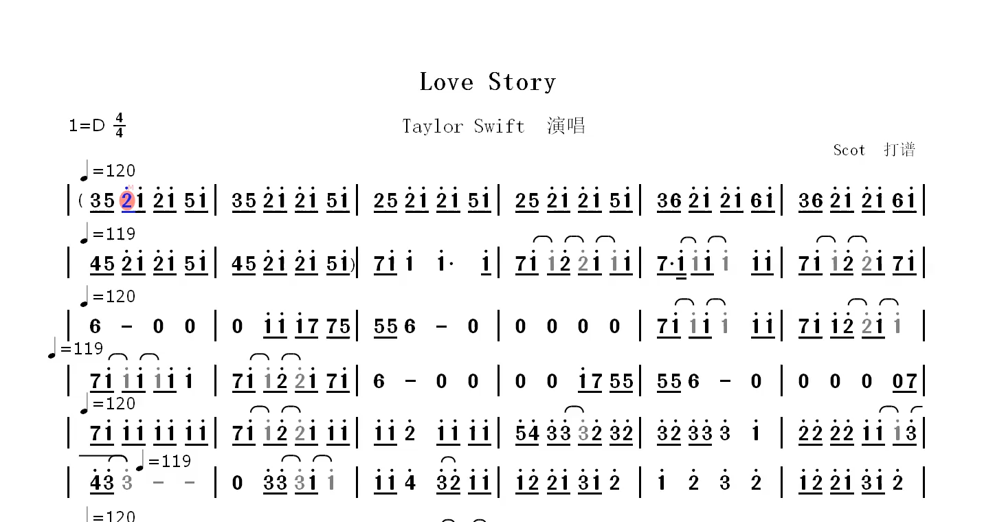 「霉霉经典歌曲」love story——taylor swift演唱——动态简谱