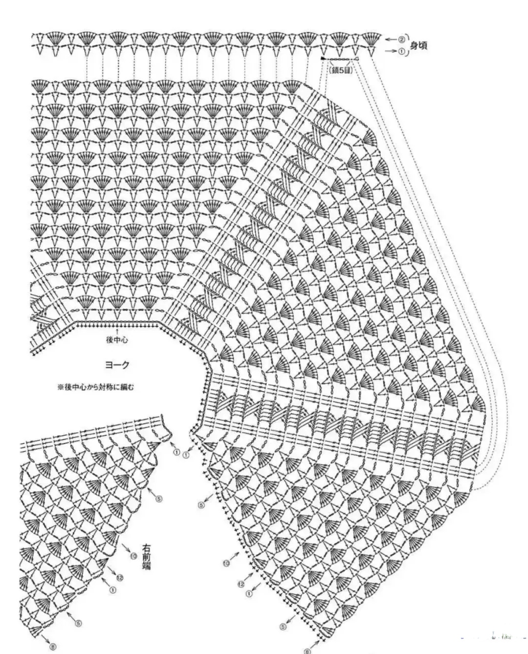 手工钩织:上往下扇形花样的开衫
