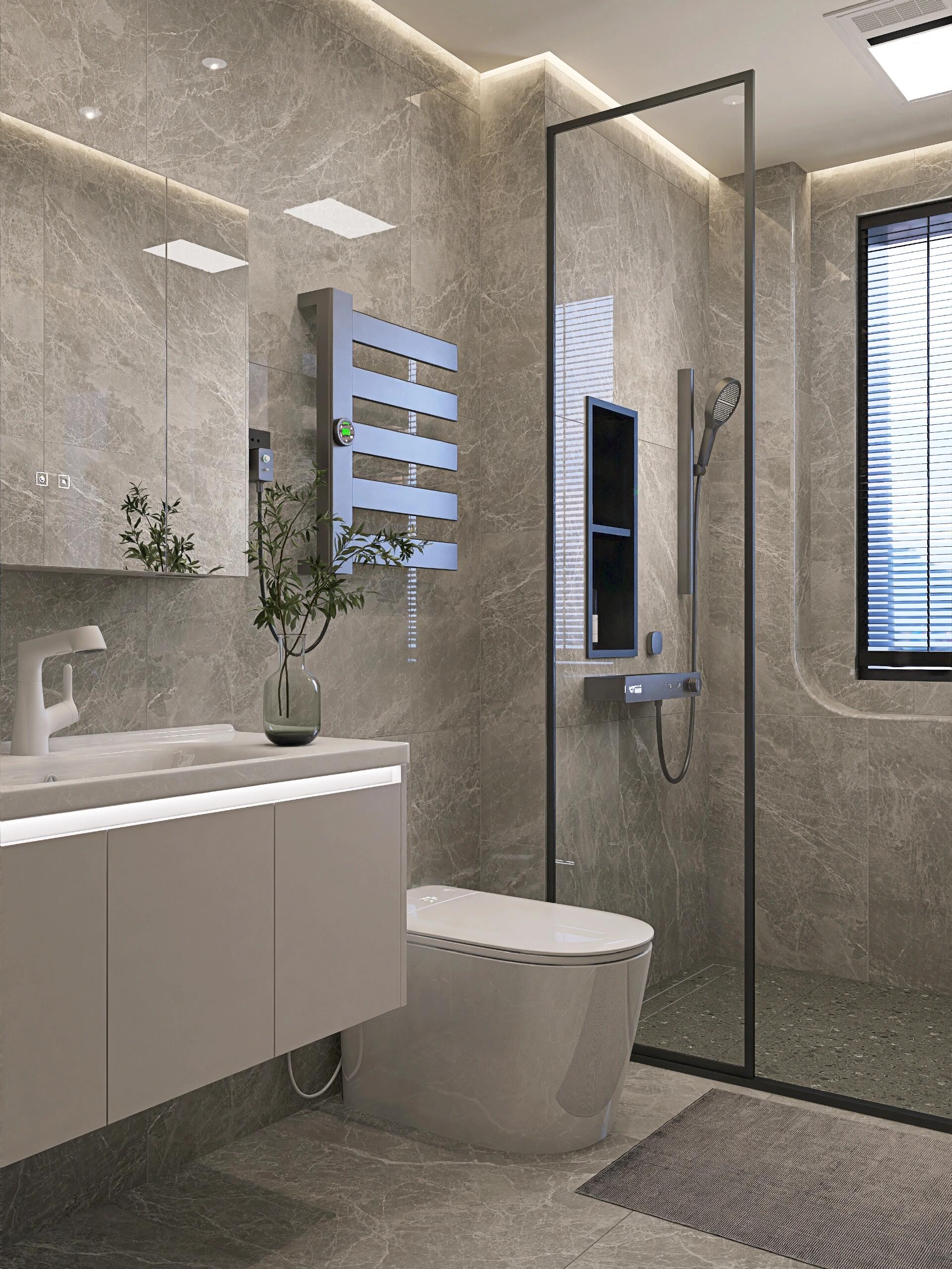 灰色调现代简约风卫生间设计.#家居装修# #室内设计