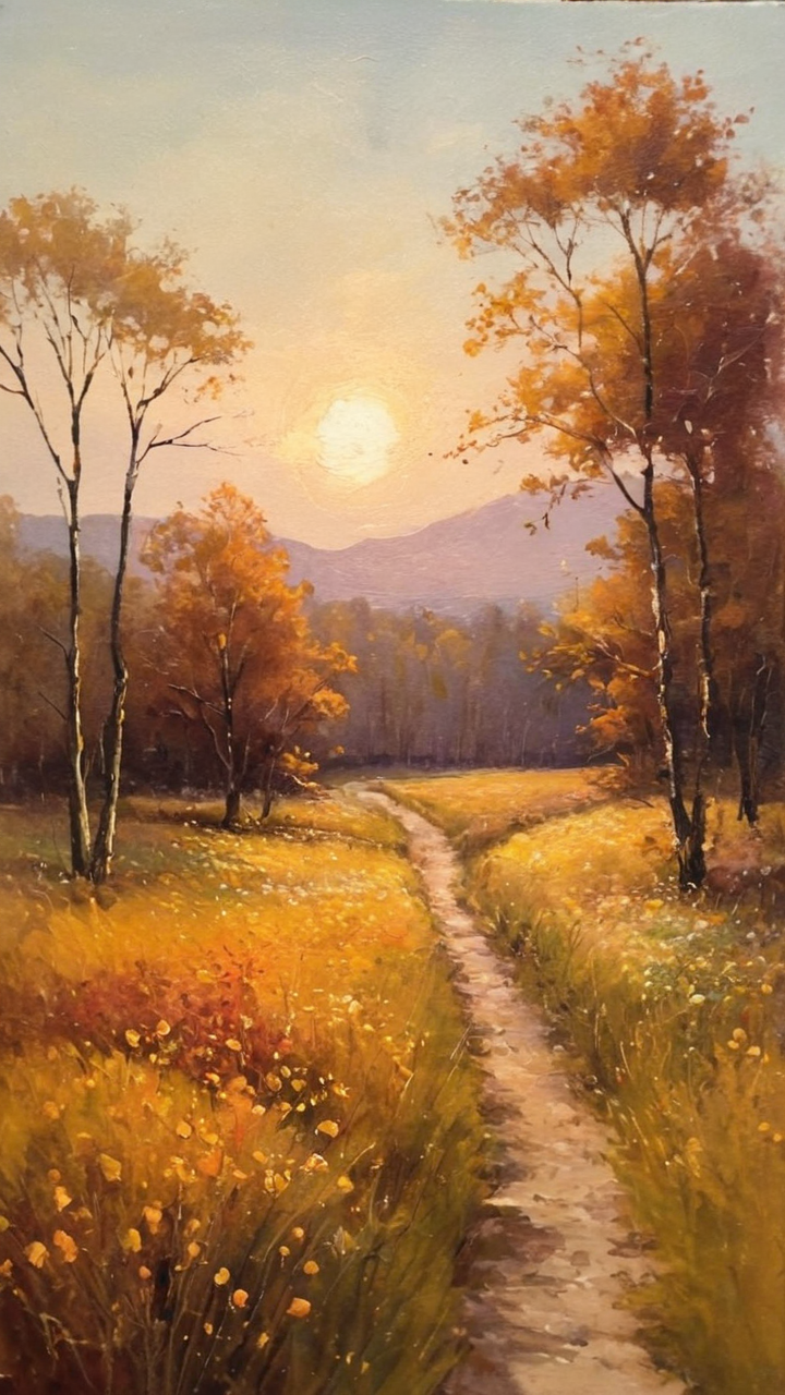 画面中央,那条蜿蜒曲折的小路,如同通往秘境的钥匙,引领着我走向未知