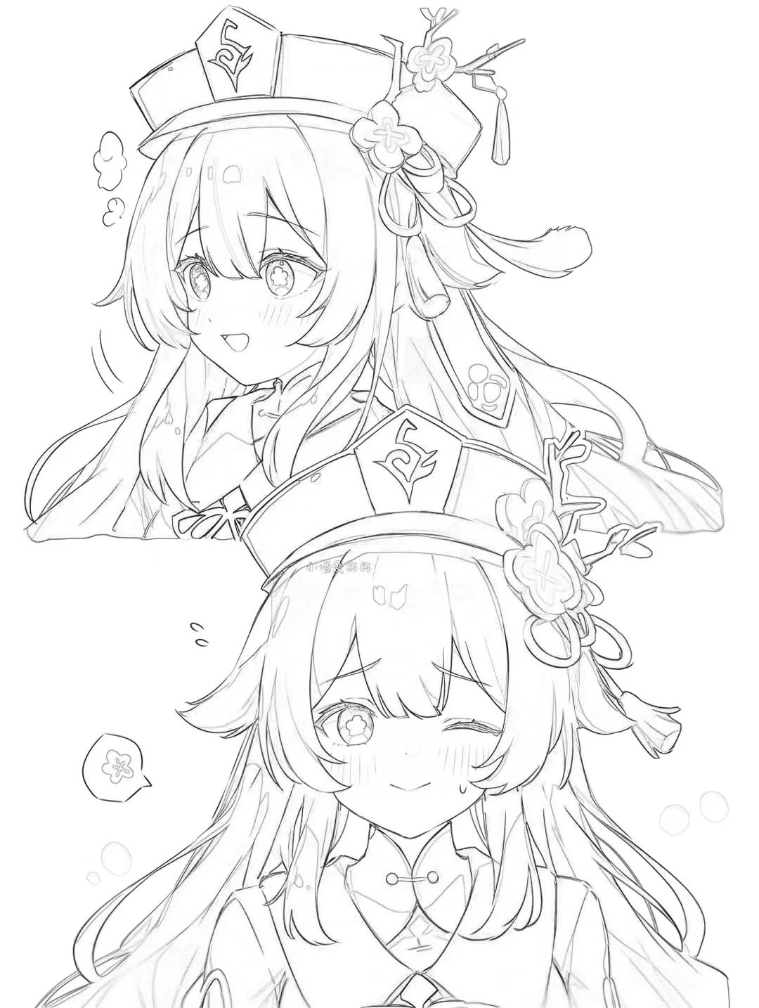 线稿分享|胡桃  受人之托,忠人之事,往生堂性质特殊,因此肩负着双份的