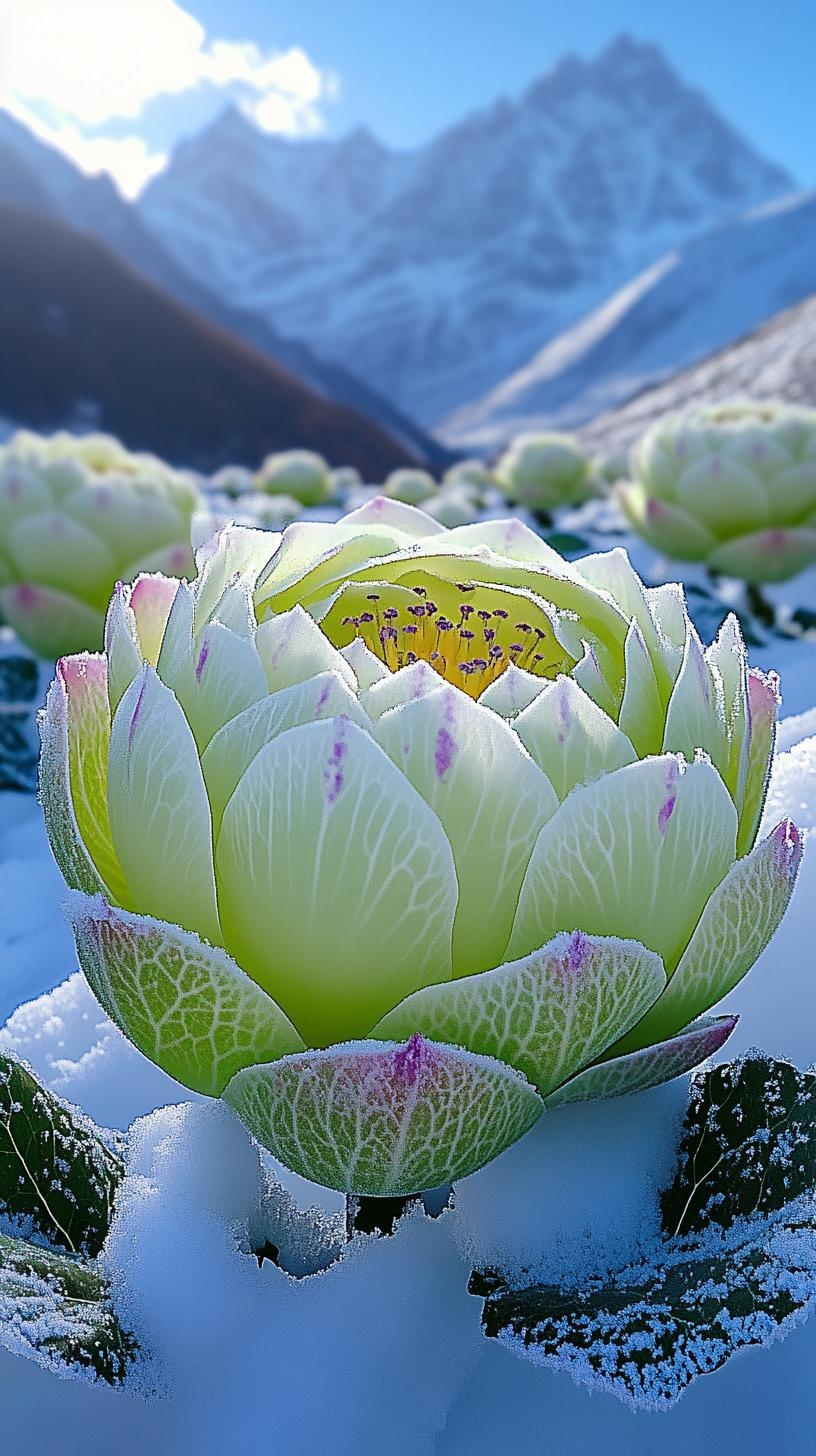 雪莲花,自然奇迹,于雪山脚下悄然绽放.历经四五年等待,稀世之美呈现