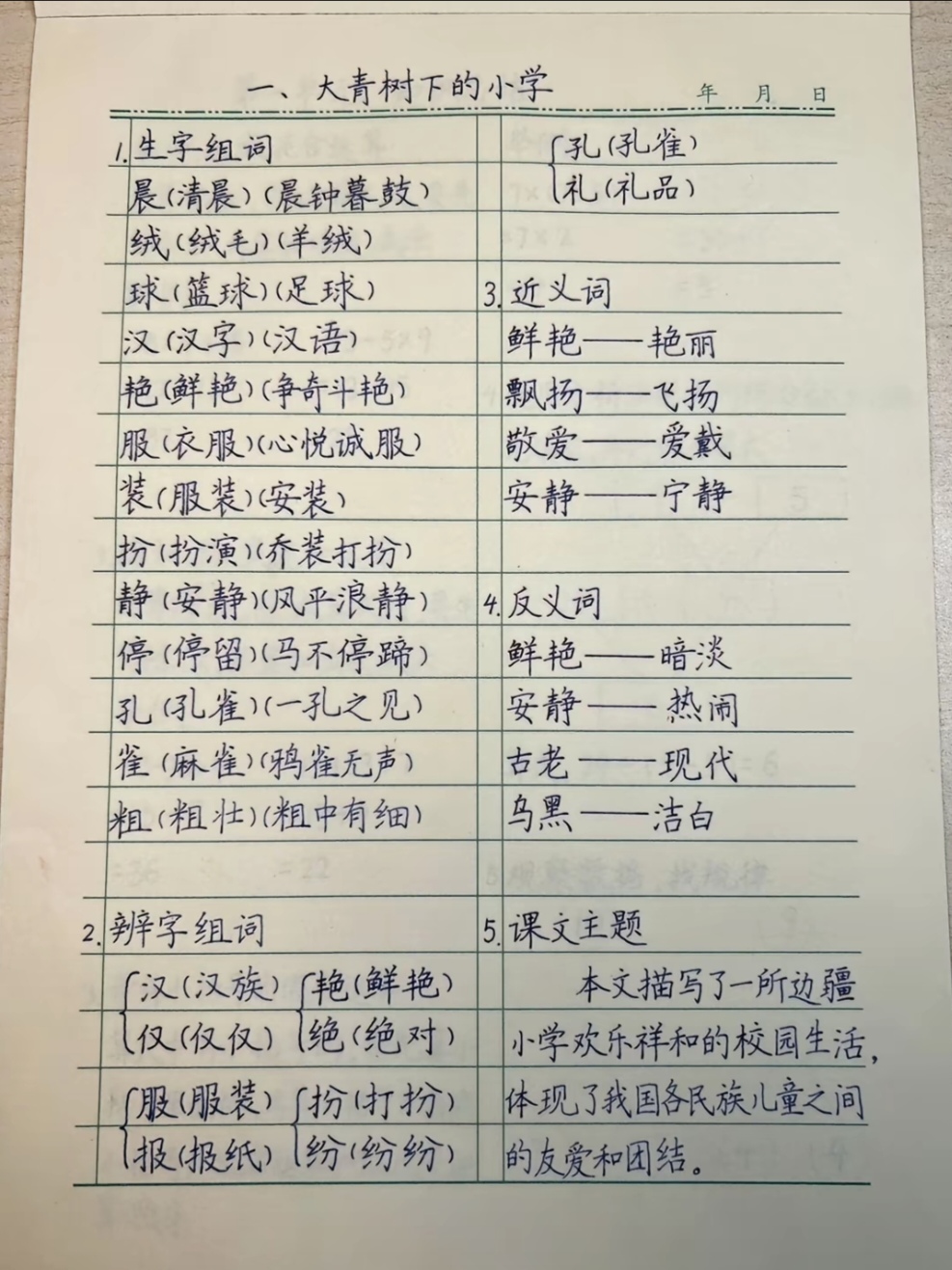 老师直给a 三年级上学期第一课《大青树下的小学,生字词,组词,近