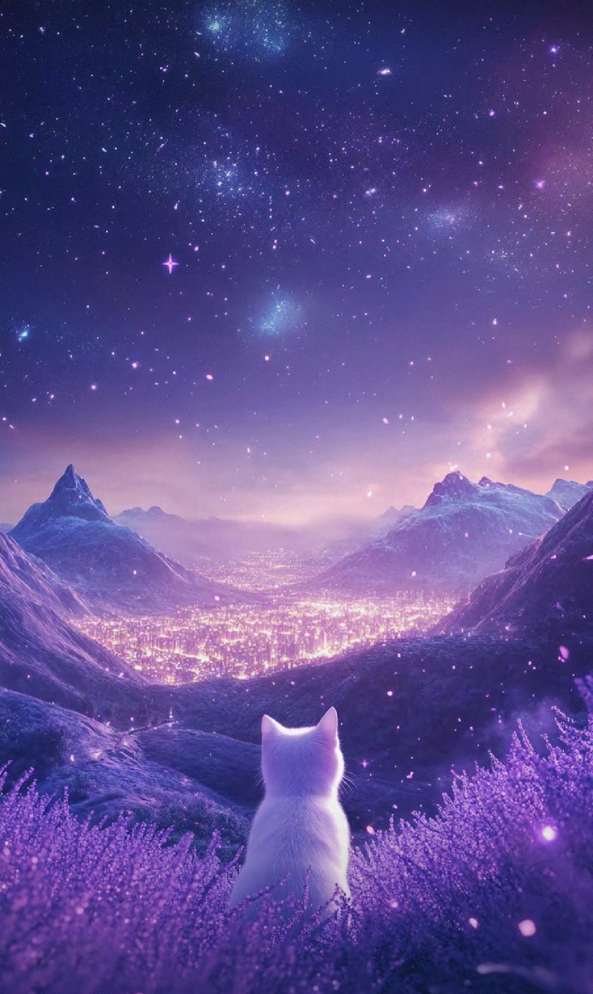 梦幻猫咪手机壁纸,星愿紫梦,猫来福至,吉祥安康