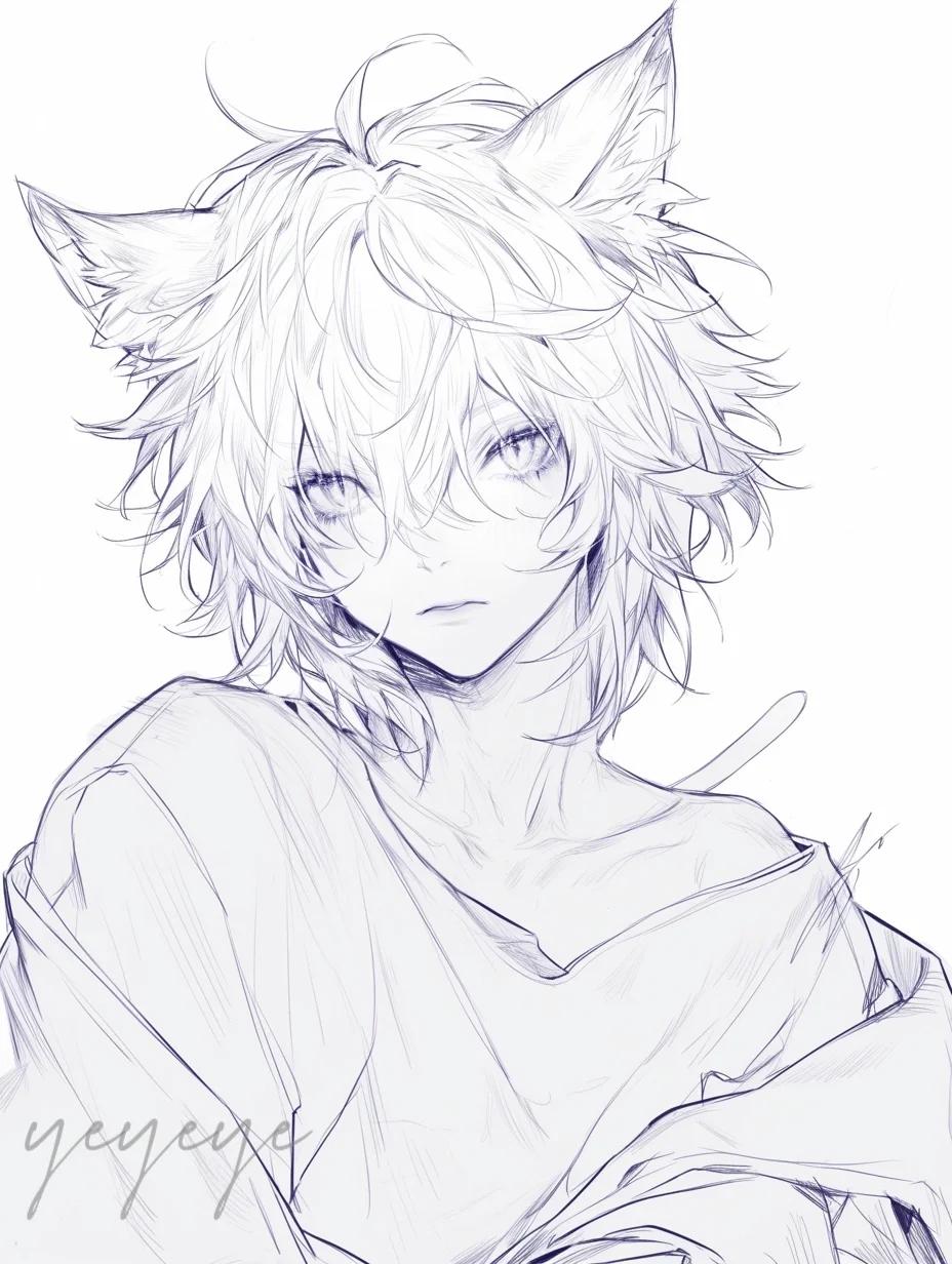 兽耳少年/线稿临摹素材