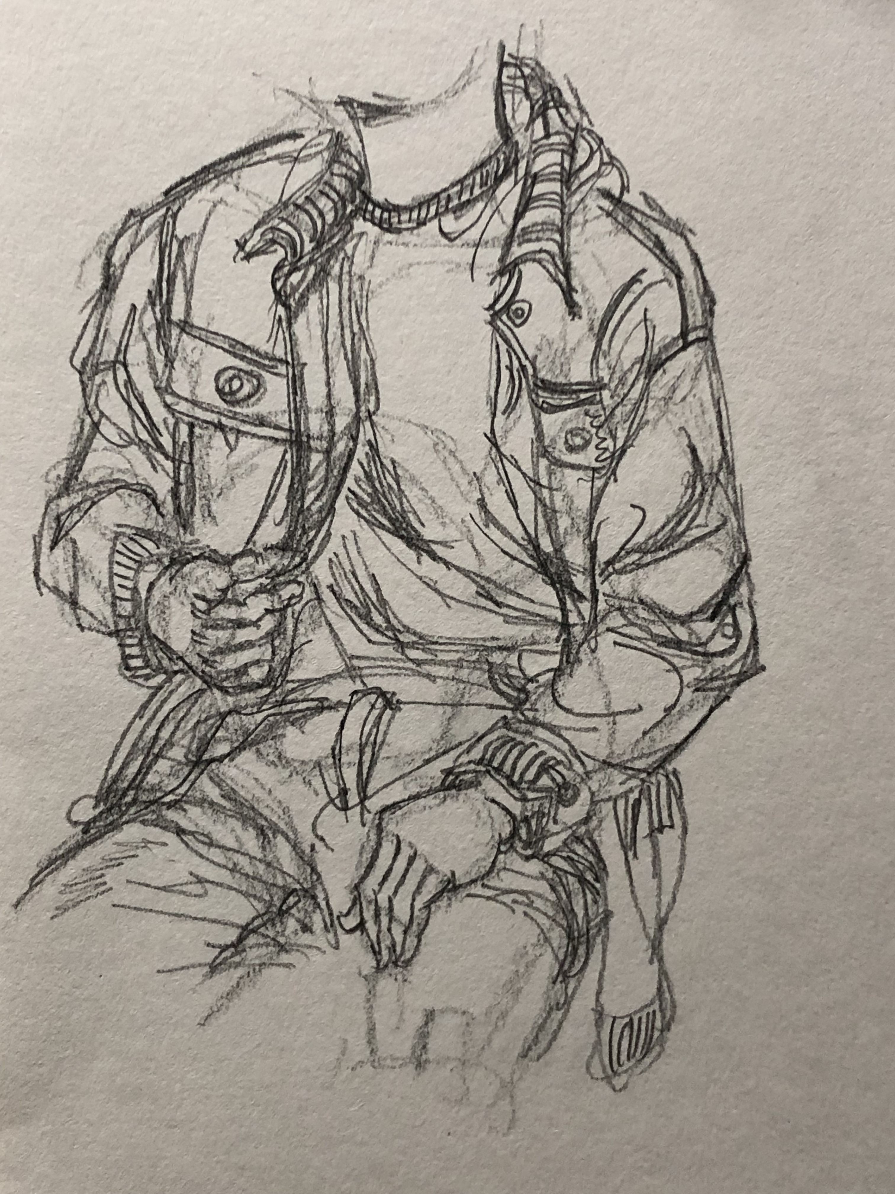 线性速写, 穿夹克的男子躯体部