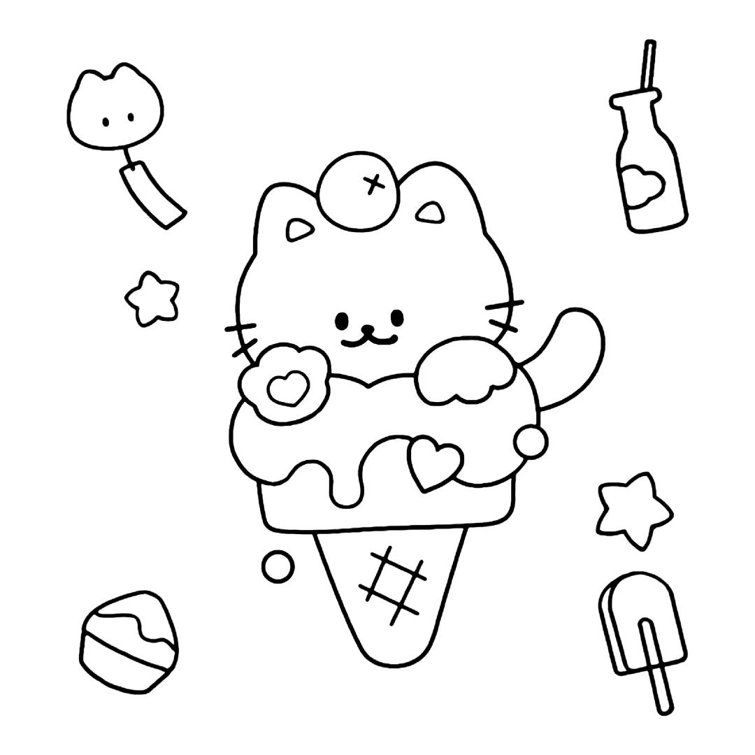 可爱小猫涂色线稿素材