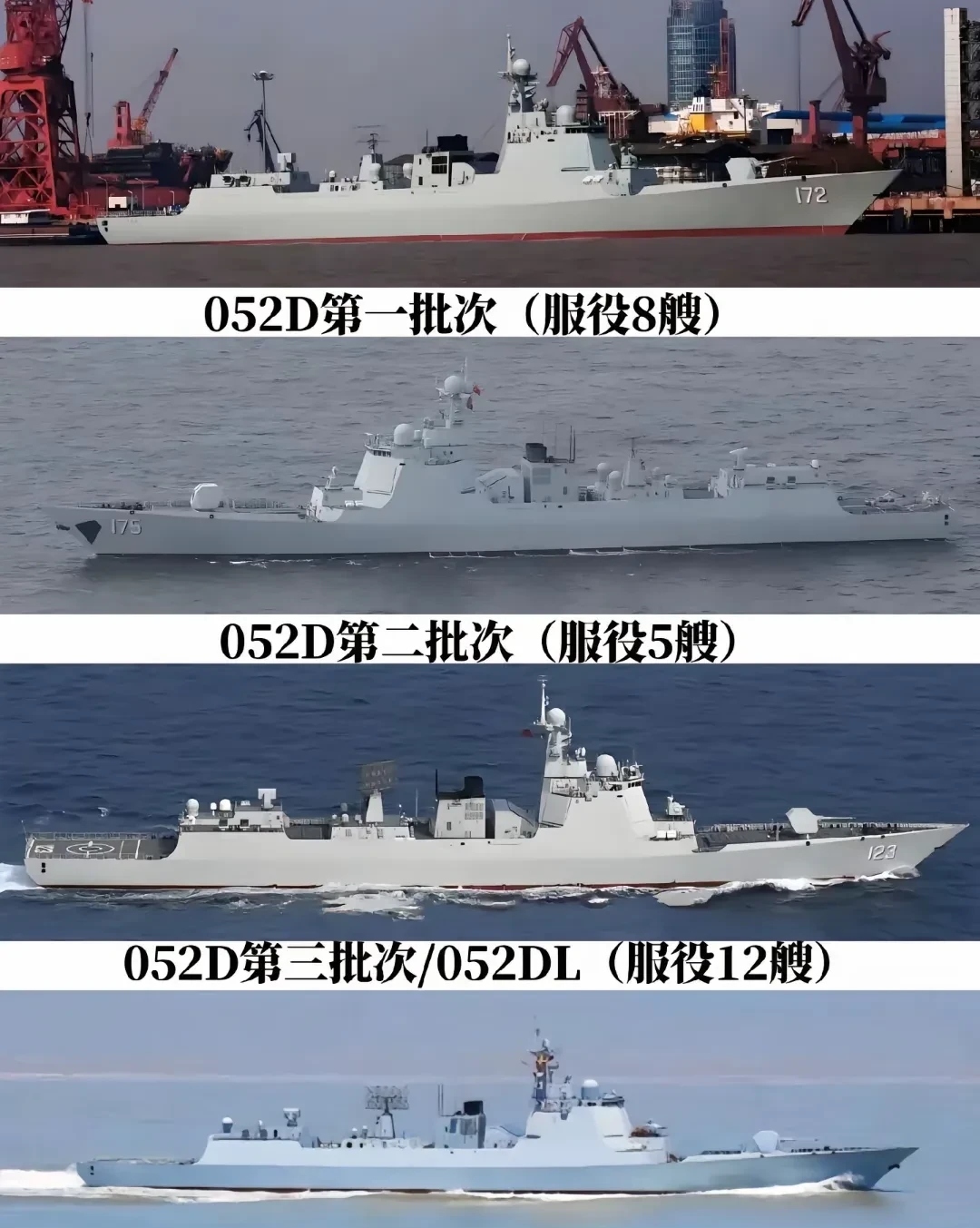 052d目前已服役三个批次共计25艘其中052d基本型共13艘加长型052dl