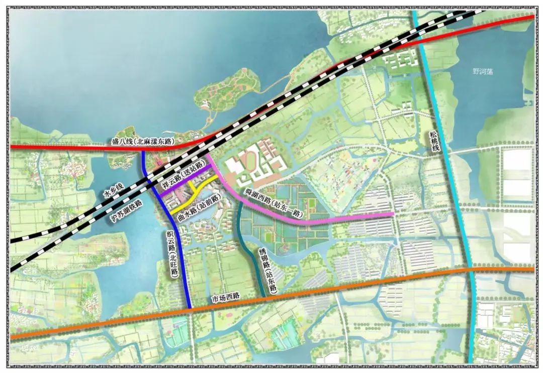 周边多条配套道路正在紧张施工△沪苏湖高铁盛泽站周边路网布局规划图