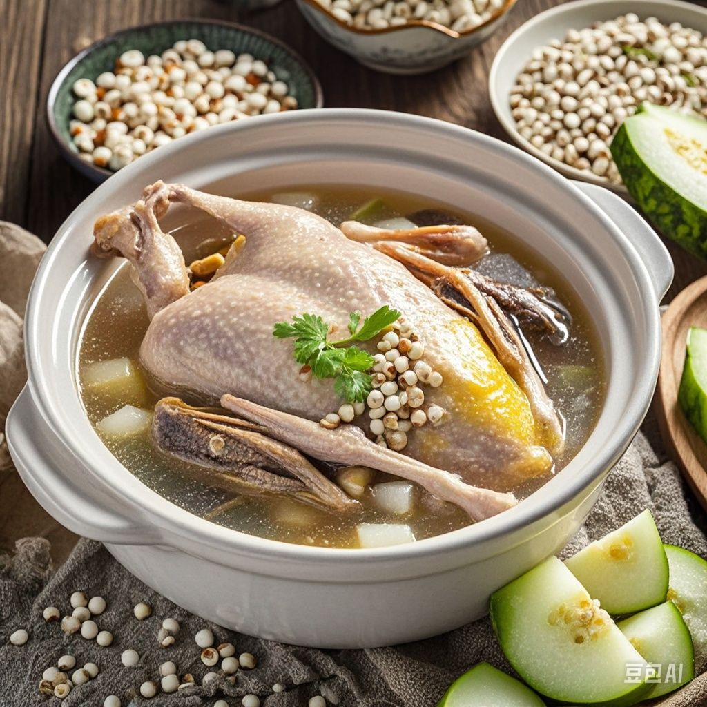 冬瓜薏仁老鸭汤   食材准备: 老鸭半只,冬瓜