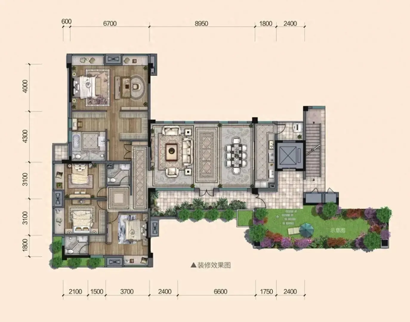 396平米的豪华空中花园户型是什么格局?