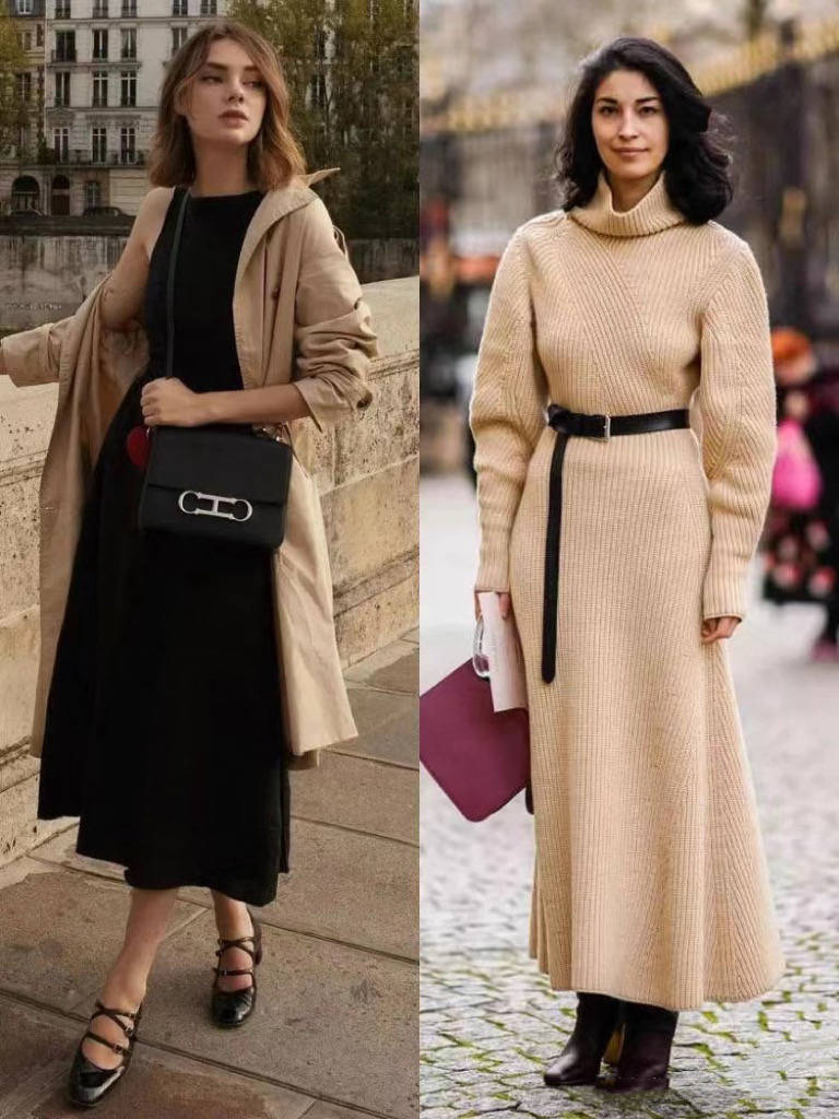 看欧美街拍才明白,"针织连衣裙"可美可飒,时髦精都在穿!