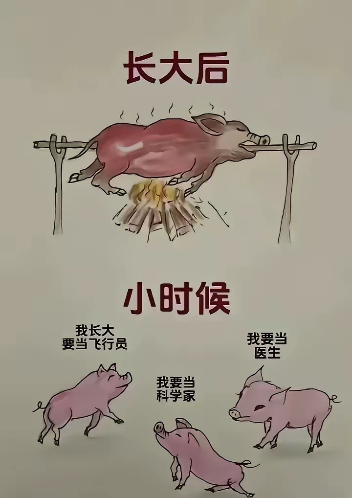 三只小猪怀揣梦想展望未来, 殊不知长大后也只是别人的盘中肉!