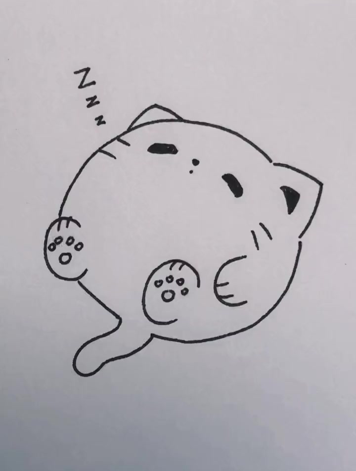 简单的画一只瞌睡猫咪,一学就会的简笔画