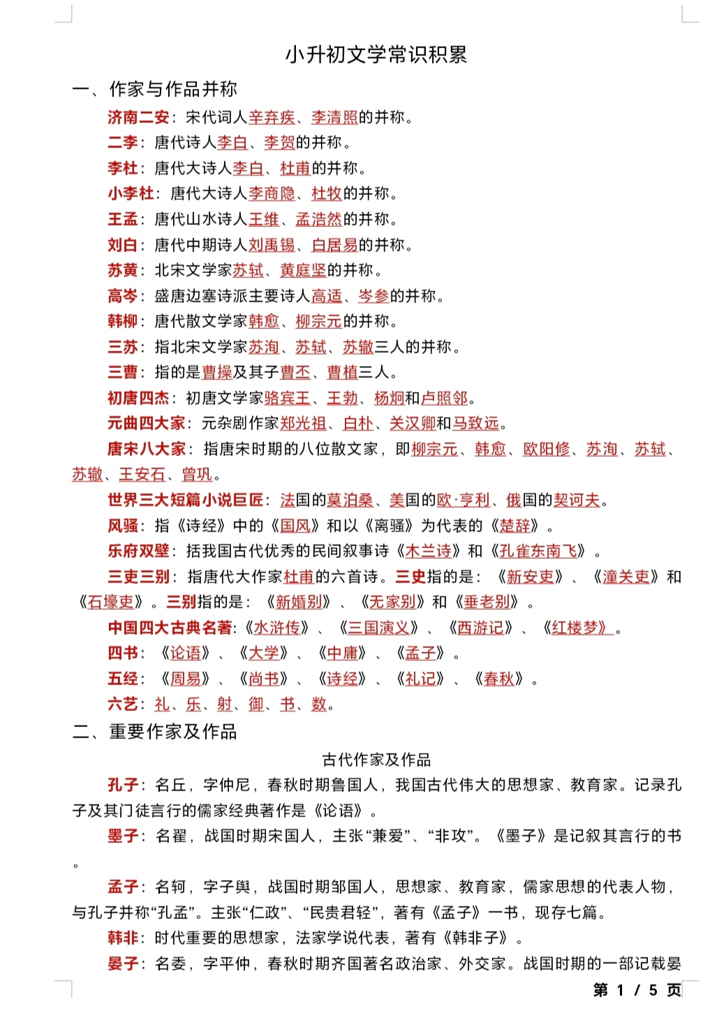 小升初文学常识专项（作家作品）的简单介绍
