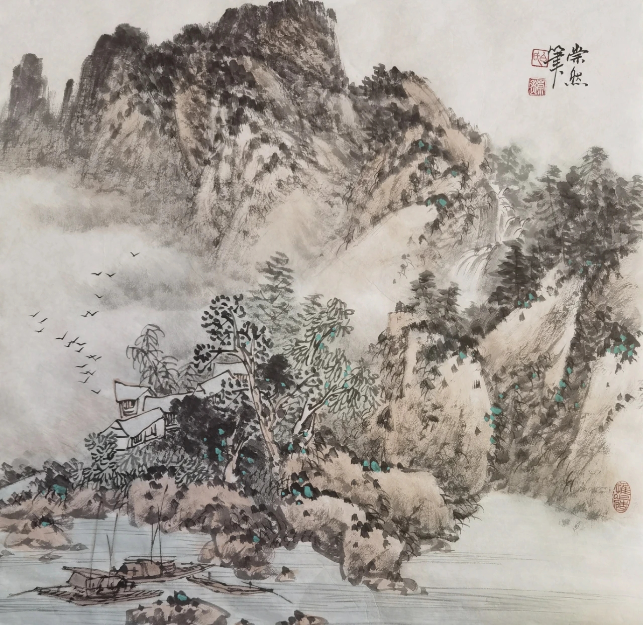 以披麻皴为主,苔点为辅——画家白崇然斗方水墨山水佳品第一篇九幅