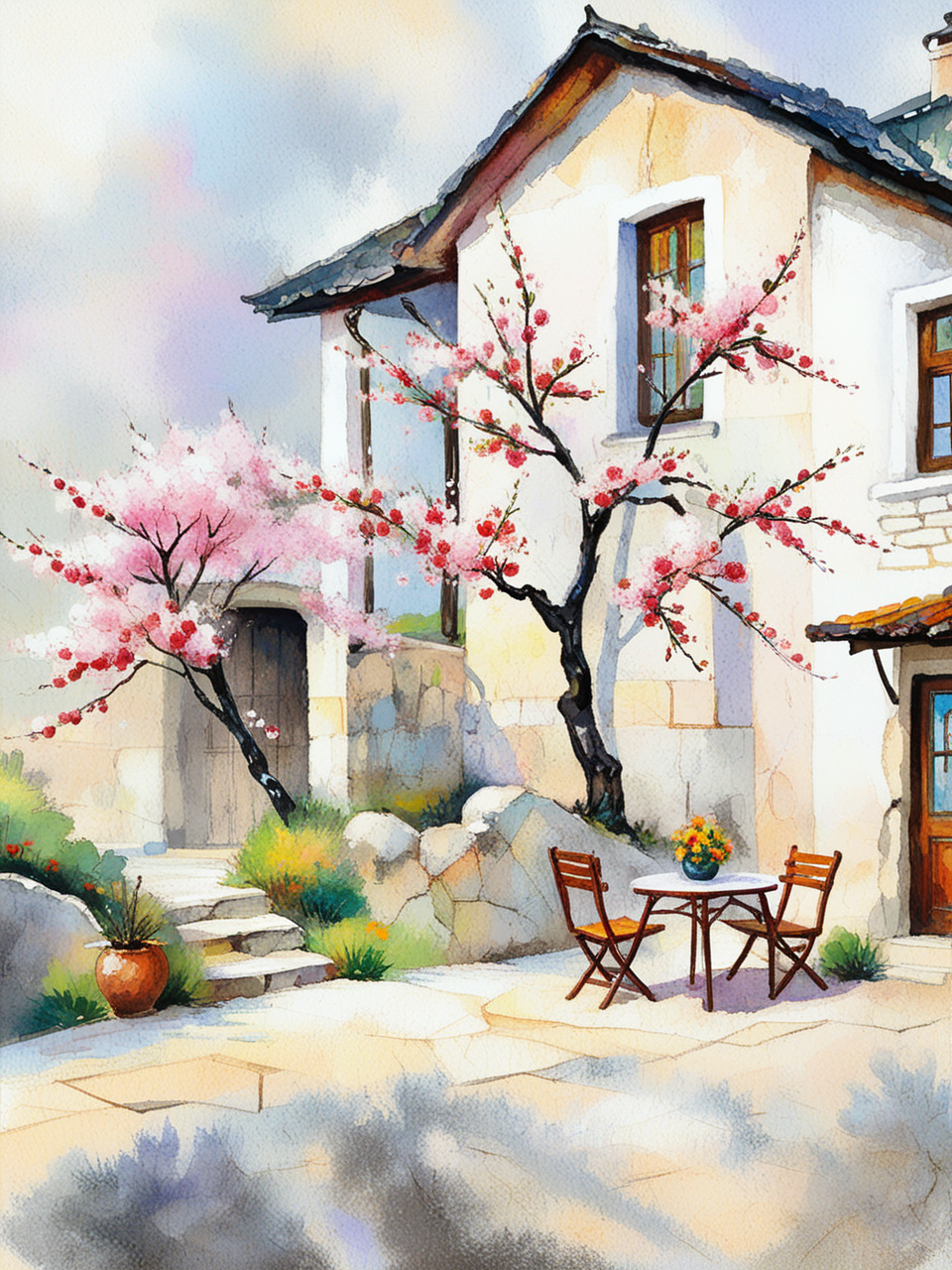 油画分享,院子里腊梅花开