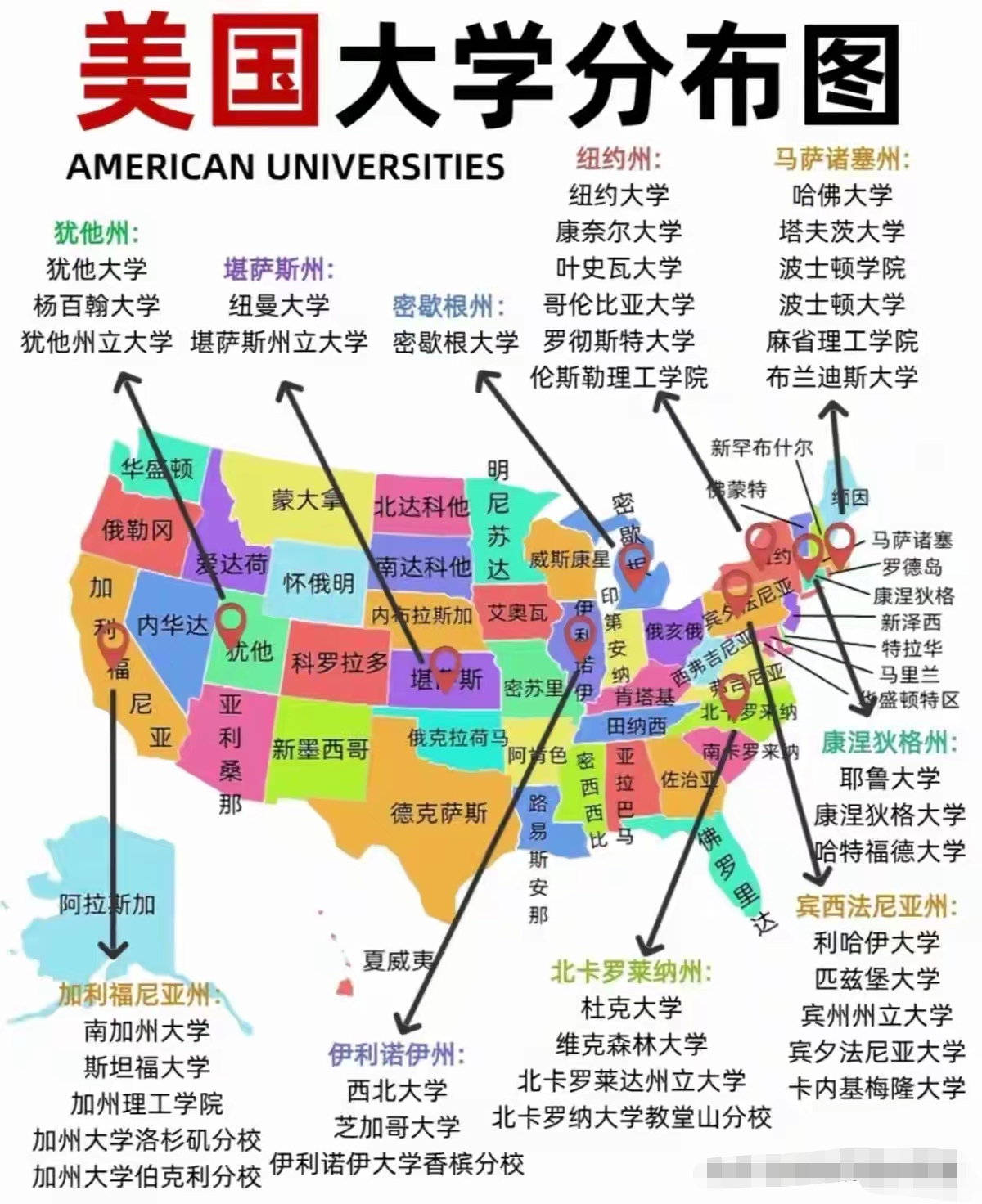 一张图让你了解美国名校分布位置  美国大学的数量和质量目前都居世界
