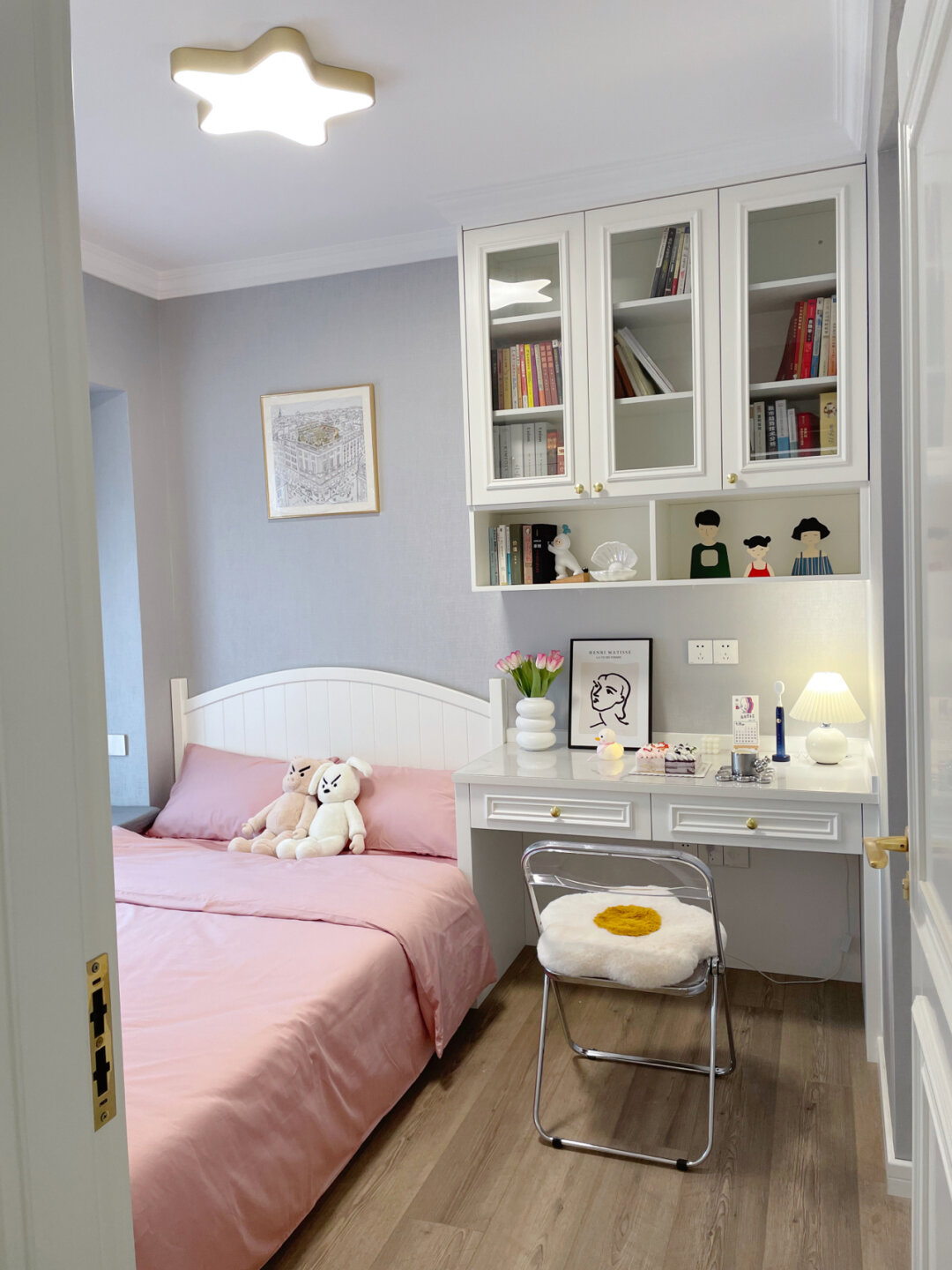 儿童房少女心书房书房榻榻米女儿房间榻榻米效果图卧室和书房多孩