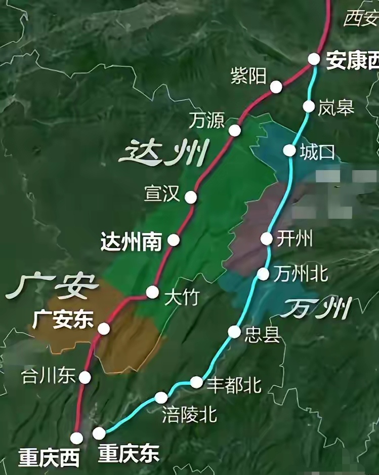 重庆到西安的高铁两条线路.